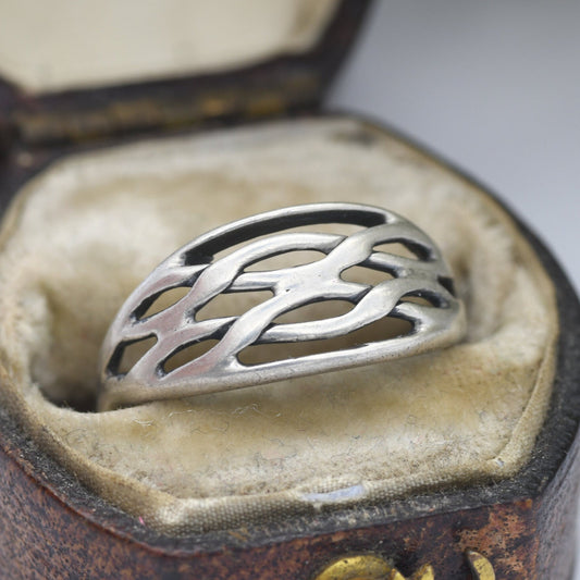 Vintage Sterling Silver Woven Band Ring - Knotted Band Minimalist Ring | Unisex Design | UK Size - J 1/2 | US Size - 5
