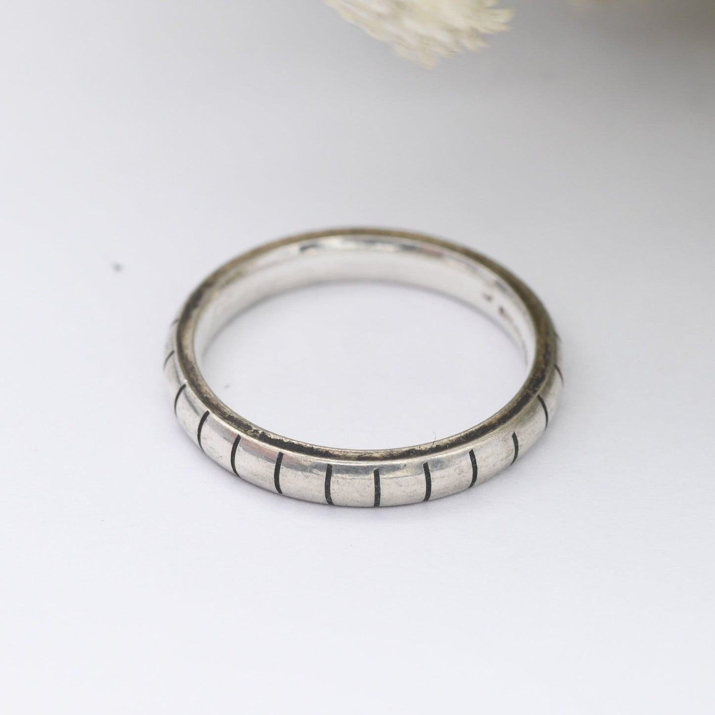 Sterling Silver Striped Band Ring 2002 - Y2K Silver Jewellery | UK Size - N | US Size - 6 3/4