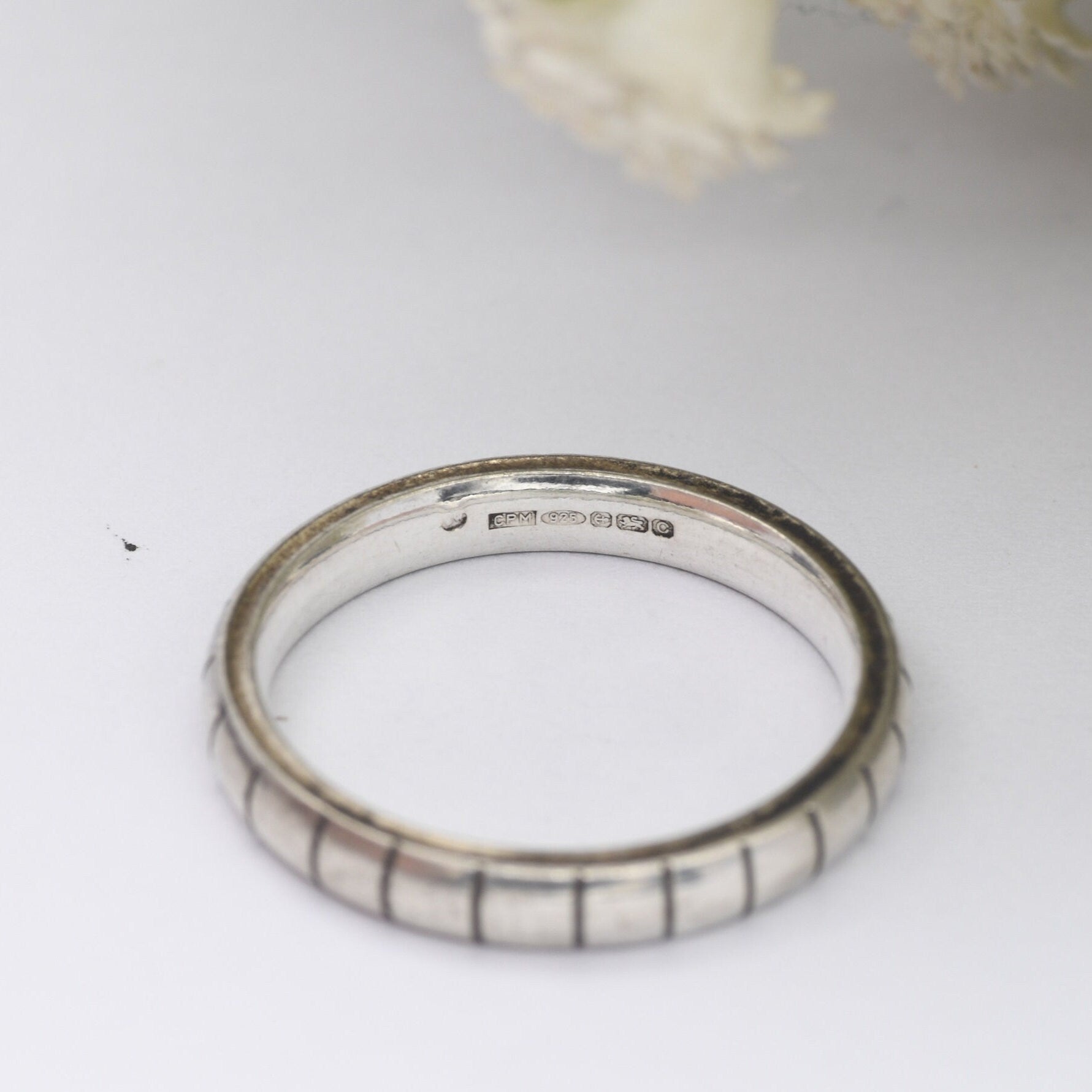 Sterling Silver Striped Band Ring 2002 - Y2K Silver Jewellery | UK Size - N | US Size - 6 3/4