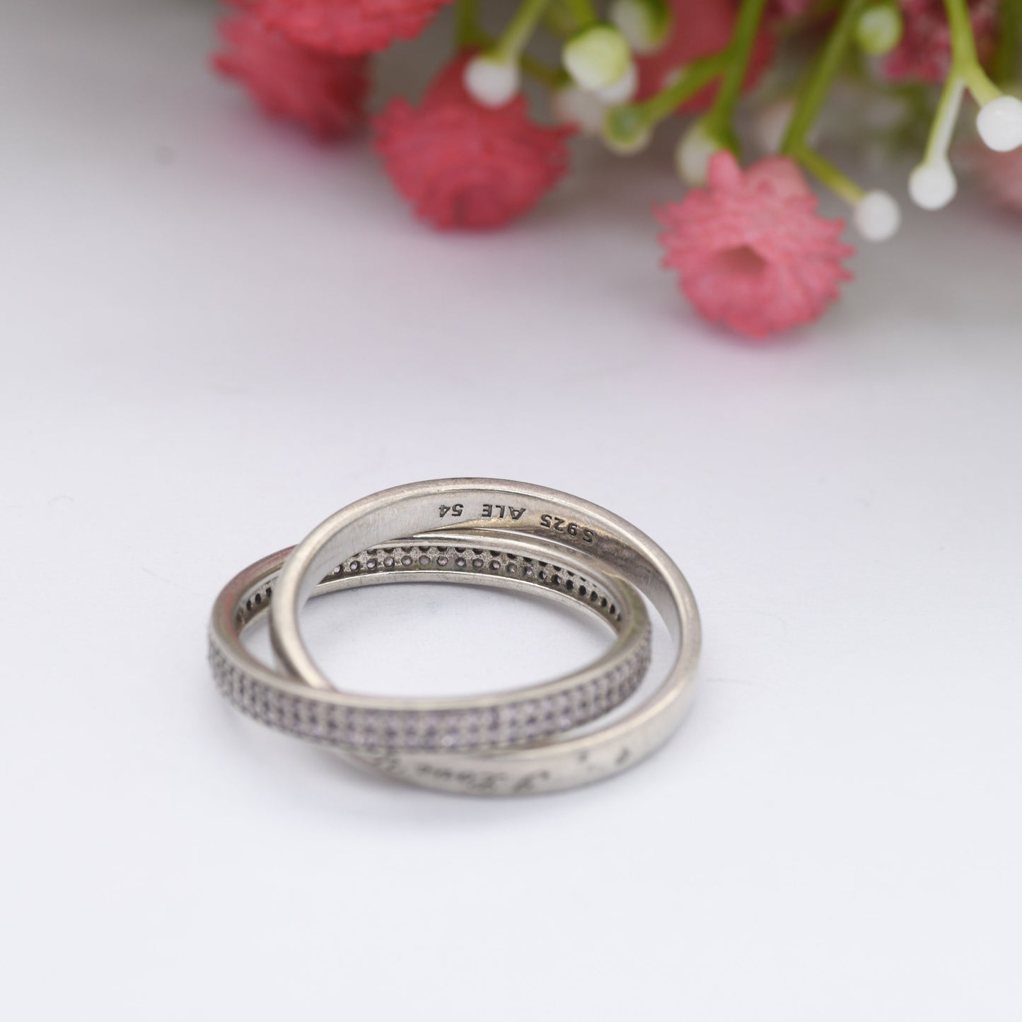 Sterling Silver Pandora I Love You Eternity Ring with Channel Set Stones - Crossed Double Band | UK Size - O | US Size - 7 1/4