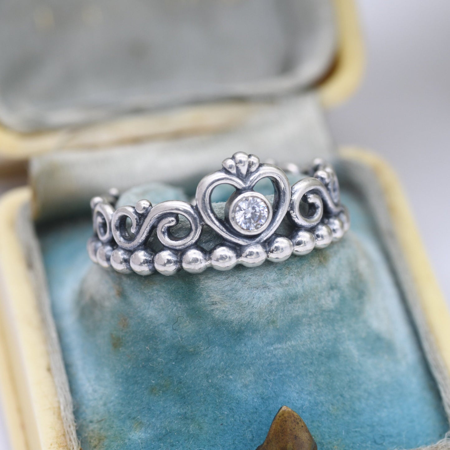 Sterling Silver Pandora Princess Tiara Crown Ring with CZ Stone - Sparkly Ball Band | UK Size - L 1/2 | US Size - 6