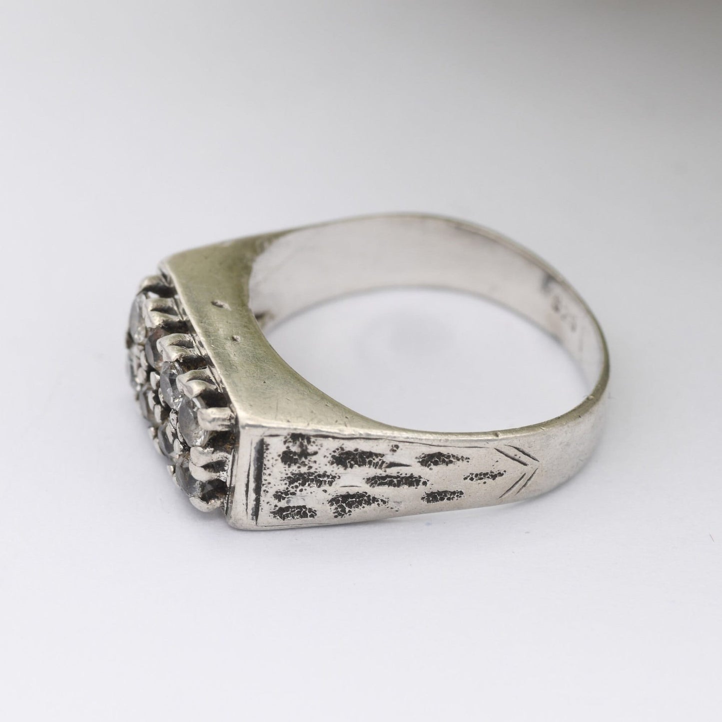 Vintage Sterling Silver Paste Ring - Mid-Century Chunky | White Stones | UK Size - M 1/2 | US Size - 6 1/2