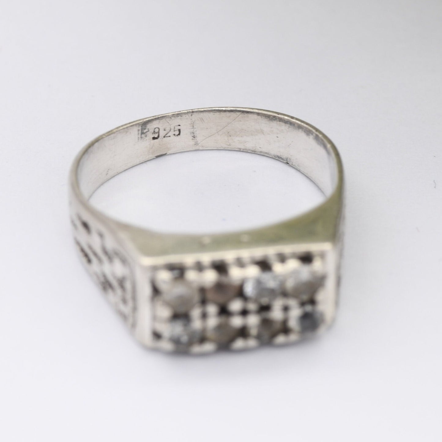 Vintage Sterling Silver Paste Ring - Mid-Century Chunky | White Stones | UK Size - M 1/2 | US Size - 6 1/2