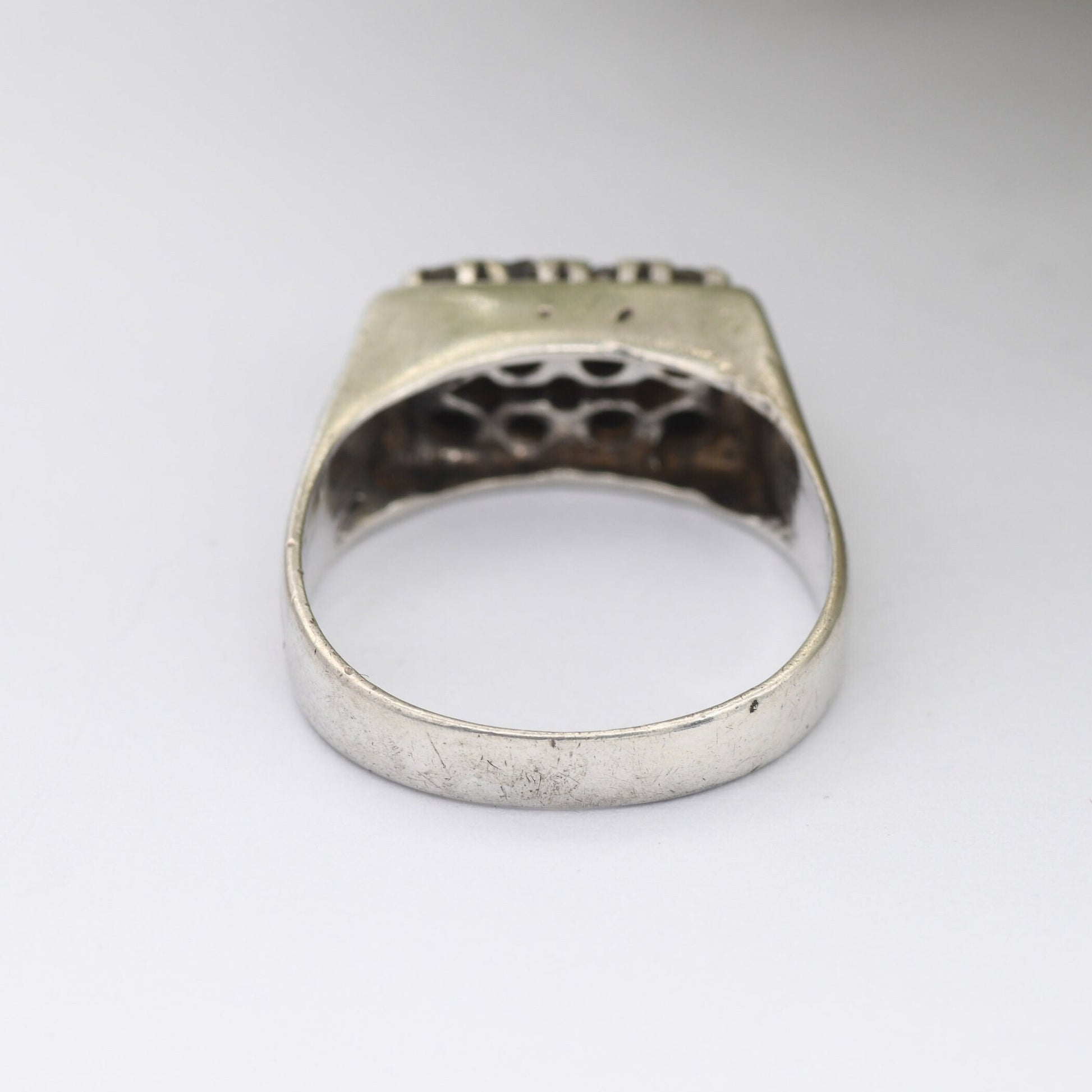 Vintage Sterling Silver Paste Ring - Mid-Century Chunky | White Stones | UK Size - M 1/2 | US Size - 6 1/2