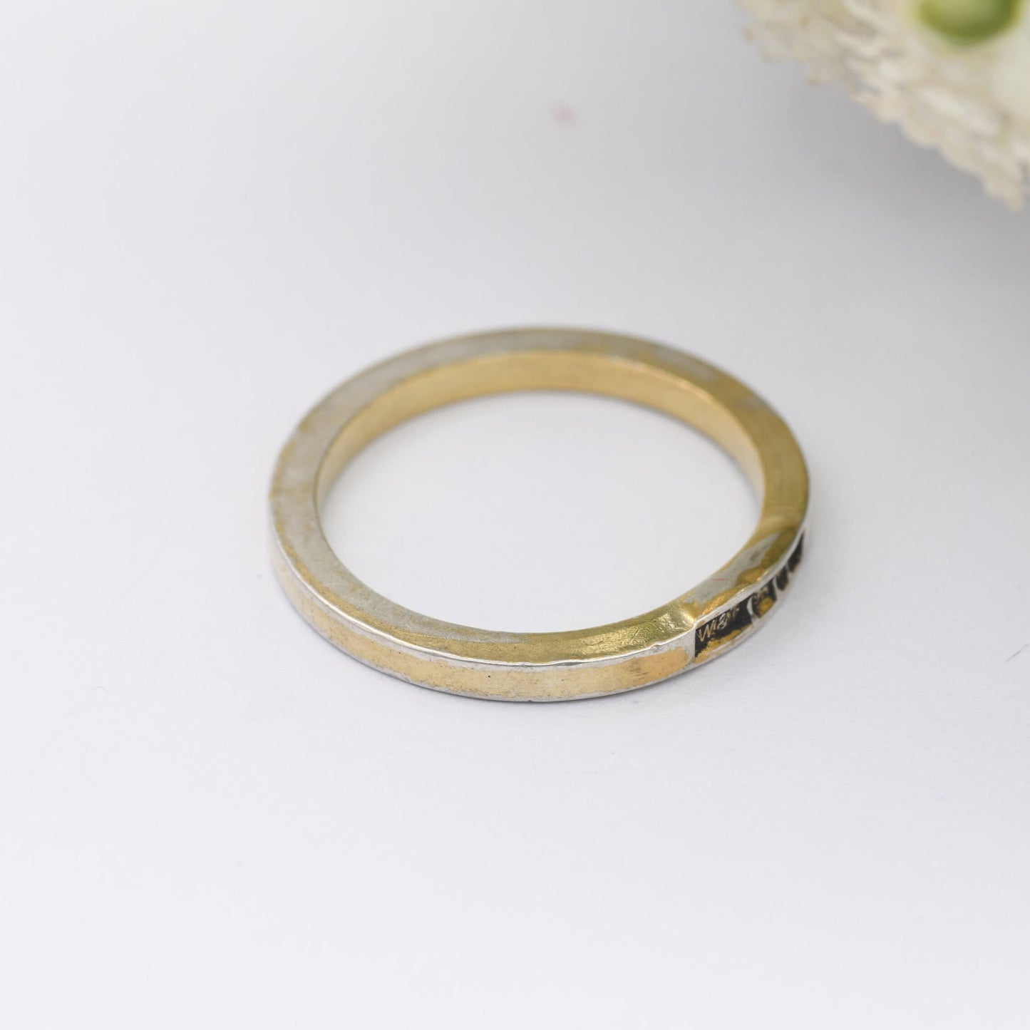 Vintage Sterling Silver Hallmark Band Ring 1996 - W&T | Unisex Gold Plated Silver | UK Size - M 1/2 / US Size - 6 1/2