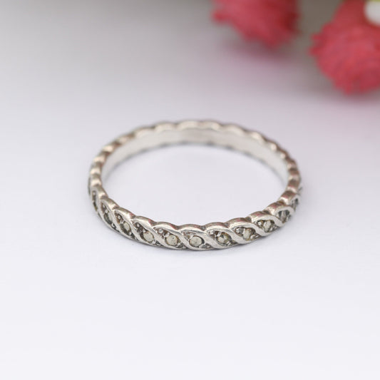 Vintage Sterling Silver Marcasite Eternity Band Ring - Sparkly Stones | UK Size - R | US Size - 8 1/2