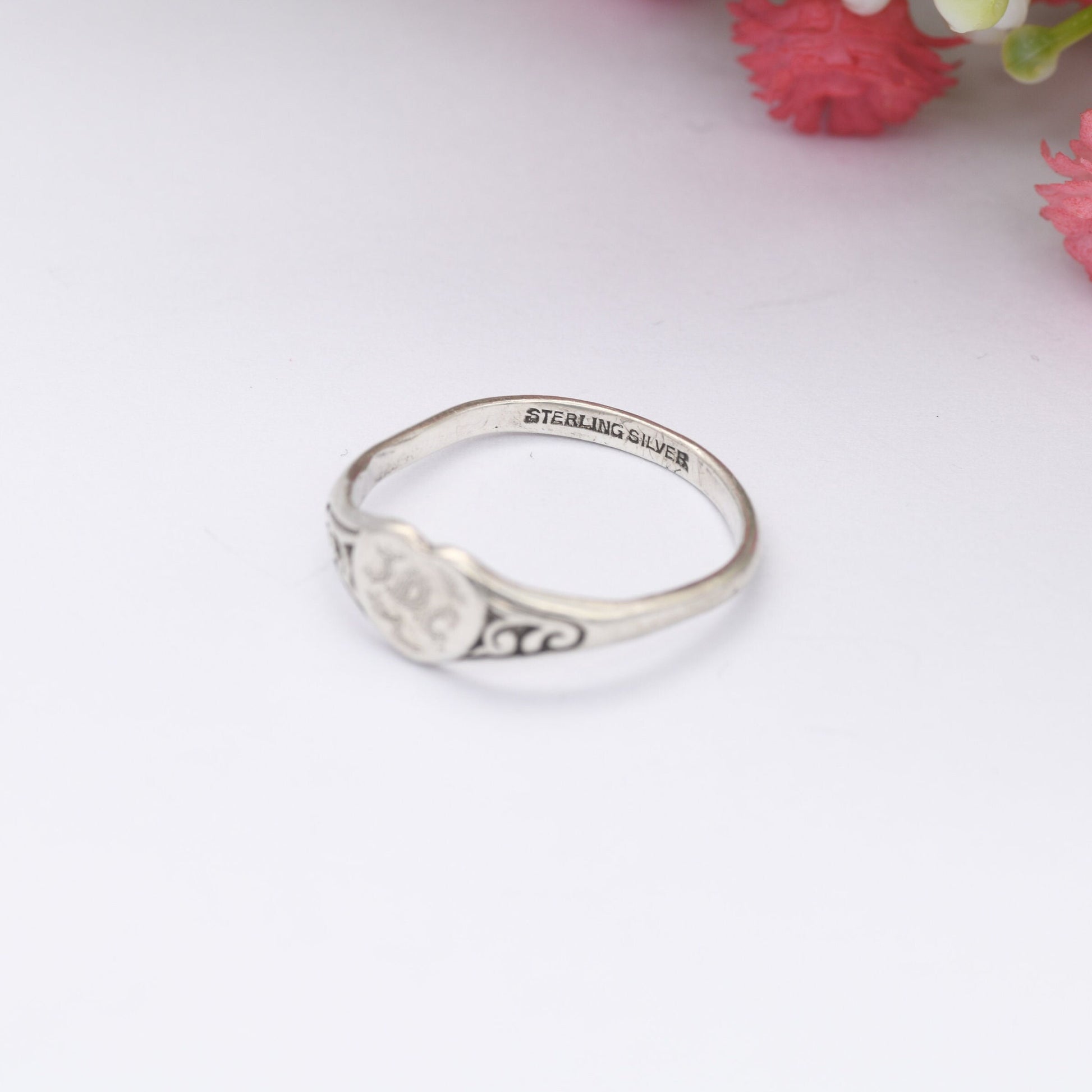 Vintage Sterling Silver Heart Signet Ring - Engraved Initials JDC | UK Size - M | US Size - 6 1/4