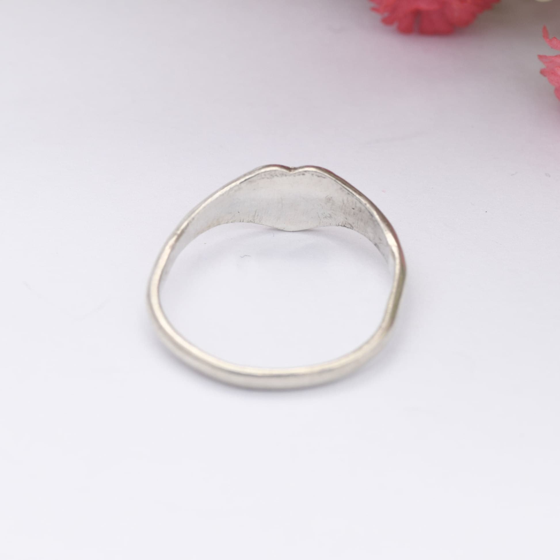 Vintage Sterling Silver Heart Signet Ring - Engraved Initials JDC | UK Size - M | US Size - 6 1/4