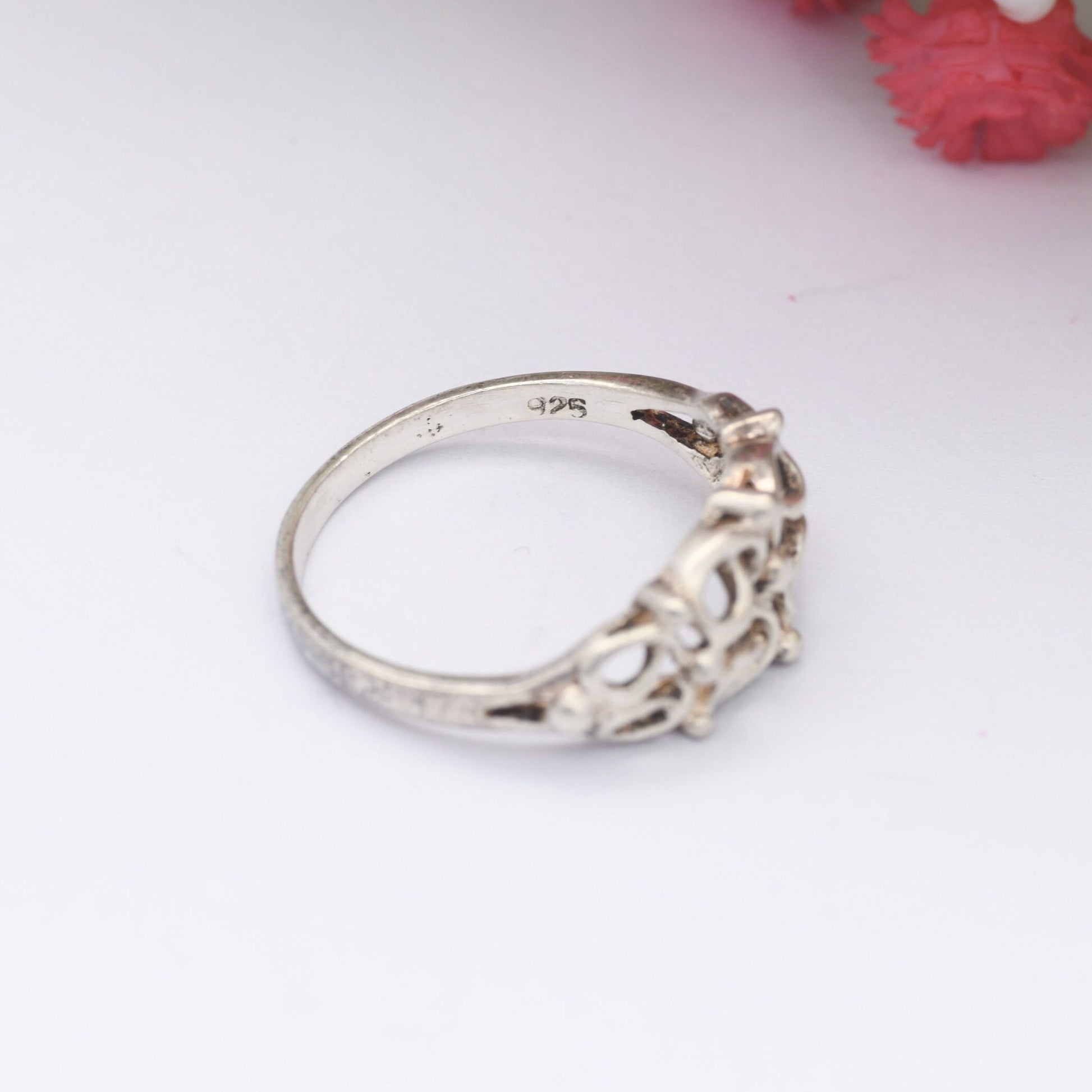 Vintage Sterling Silver Ring - Openwork Knot and Ball Design | UK Size - N 1/2 | US Size - 7