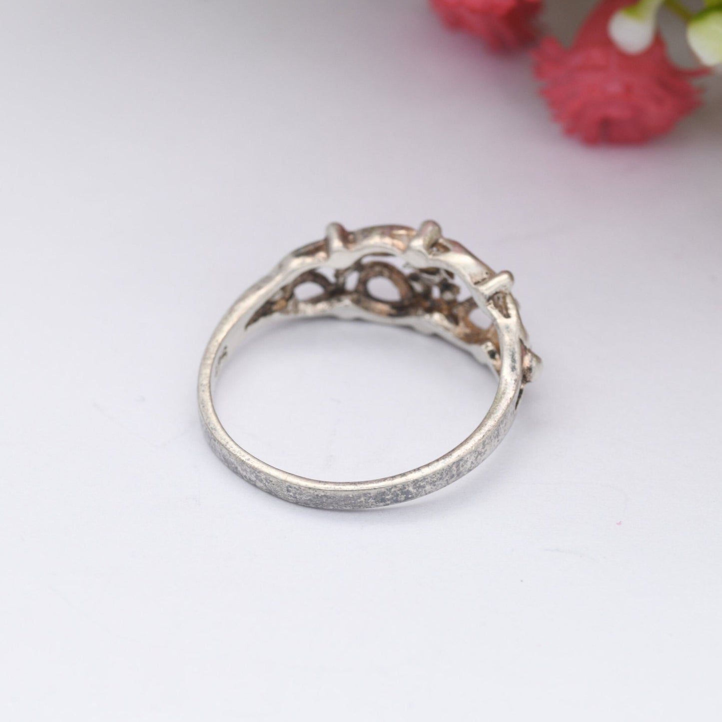 Vintage Sterling Silver Ring - Openwork Knot and Ball Design | UK Size - N 1/2 | US Size - 7