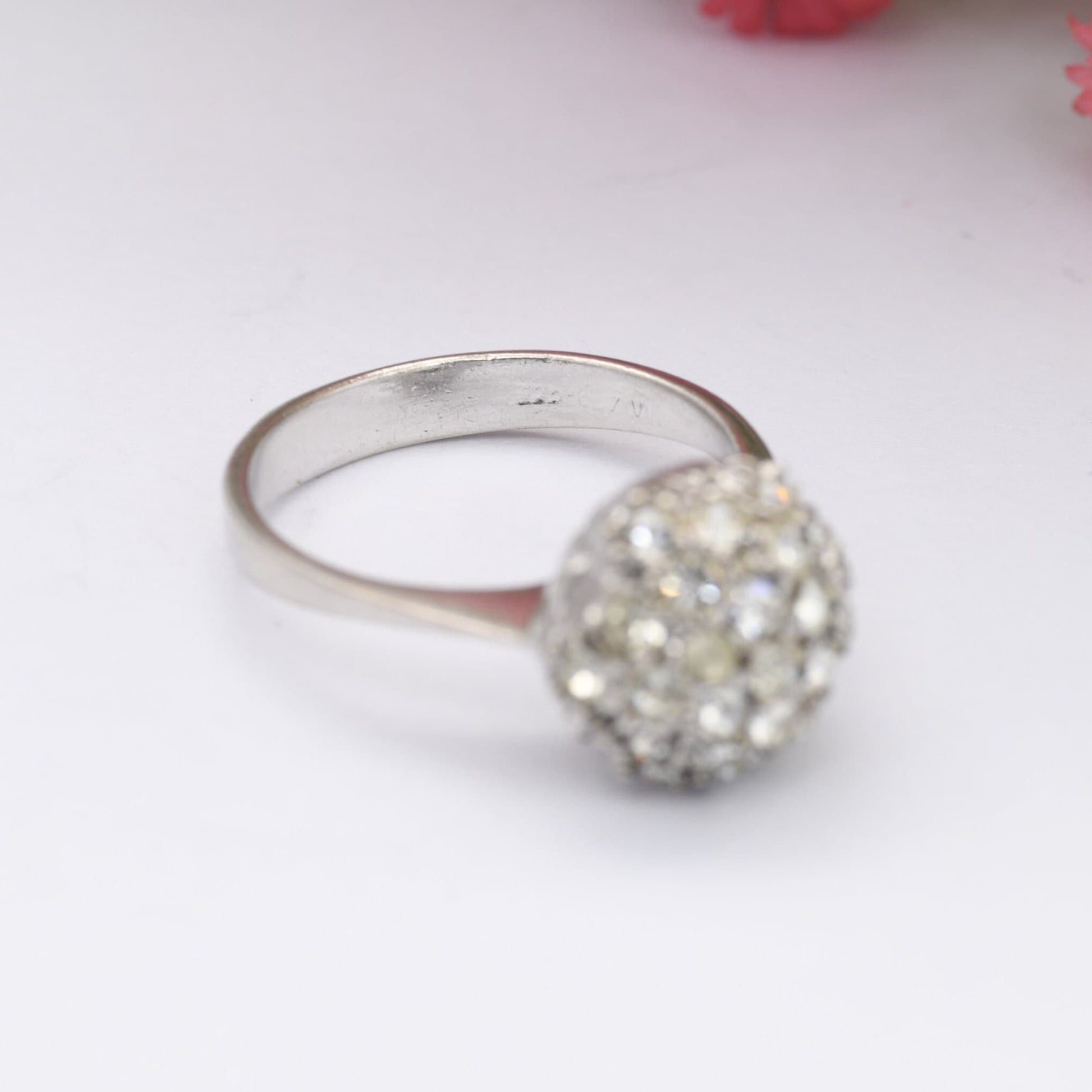 Vintage Sterling Silver Boule Cluster Ring - Clear Stones | Statement Cocktail Ring | Sparkly Ball | UK Size - L | US Size - 5 3/4