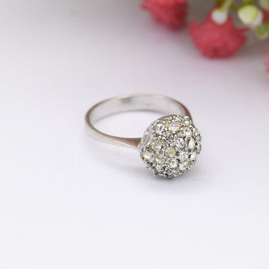 Vintage Sterling Silver Boule Cluster Ring - Clear Stones | Statement Cocktail Ring | Sparkly Ball | UK Size - L | US Size - 5 3/4