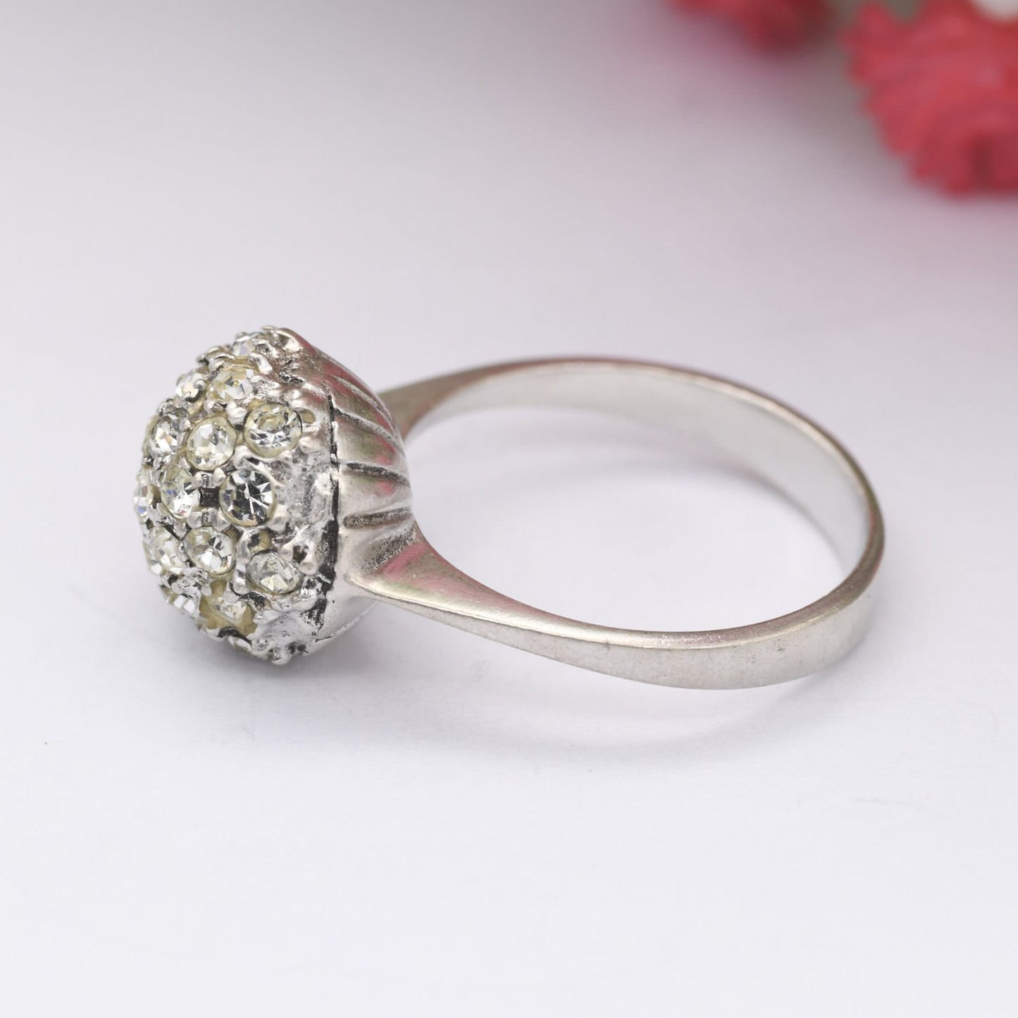 Vintage Sterling Silver Boule Cluster Ring - Clear Stones | Statement Cocktail Ring | Sparkly Ball | UK Size - L | US Size - 5 3/4