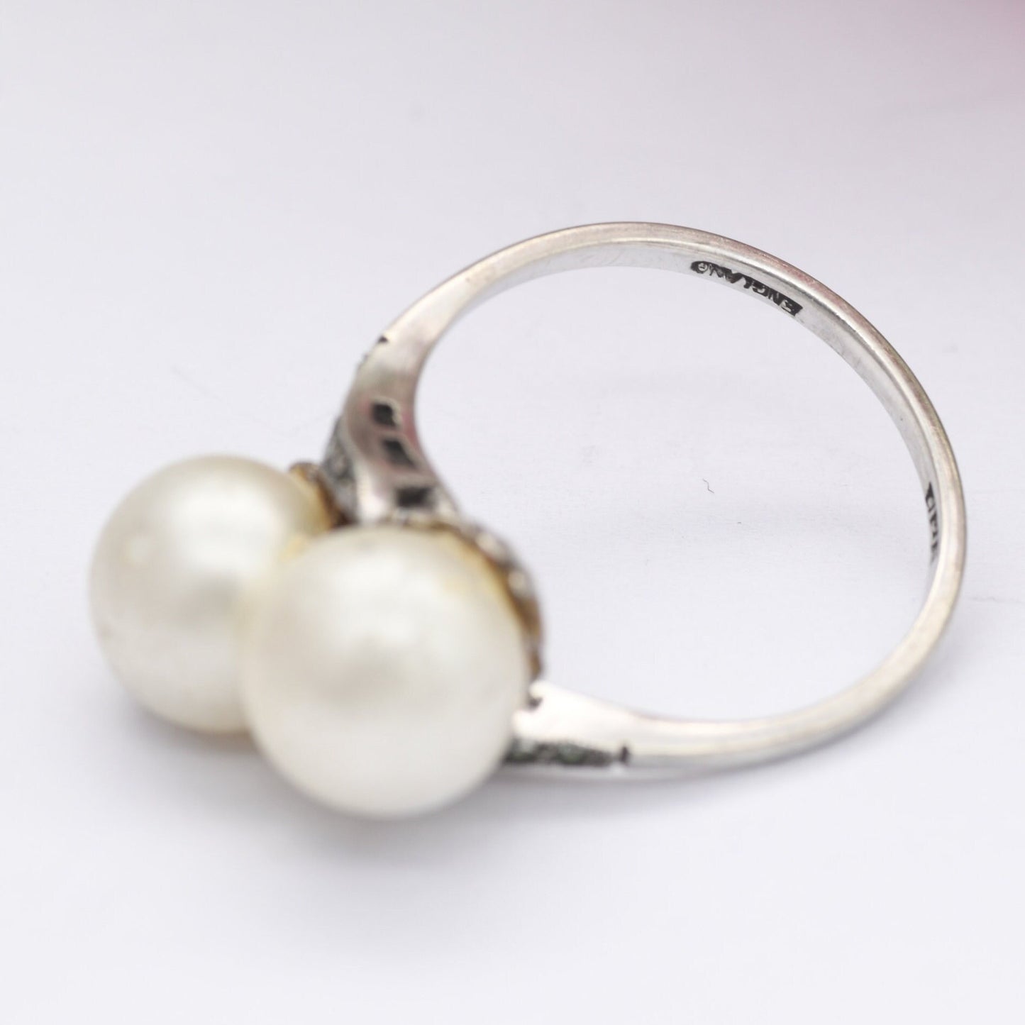 Vintage Ciro Sterling Silver Toi et Moi Faux Pearl Ring - SCP Ciro Pearls Bypass Ring | UK Size - P | US Size - 7 3/4