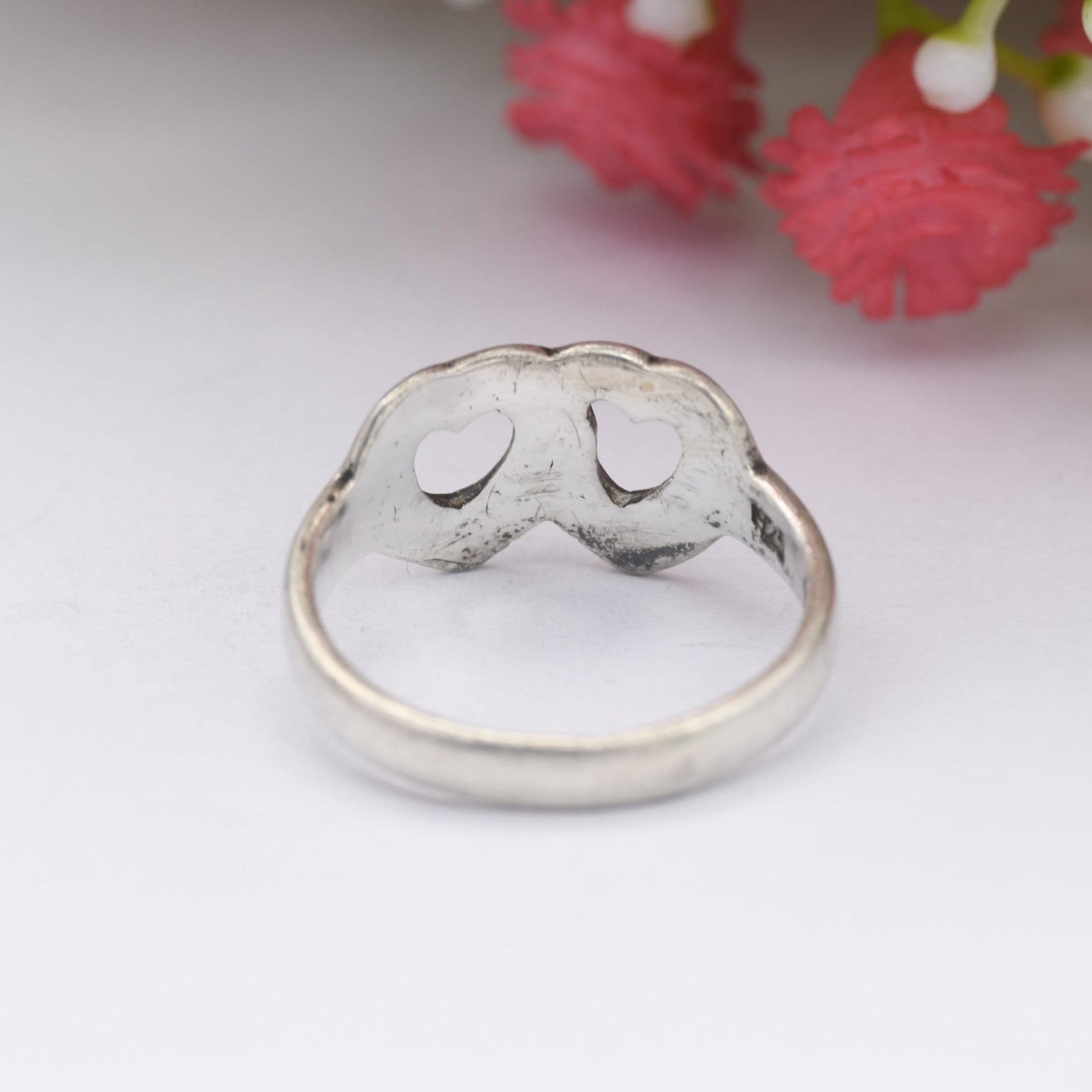 Vintage Sterling Silver Heart Ring - Two Linked Love Hearts | Friendship Love Gift | UK Size - L | US Size - 5 3/4