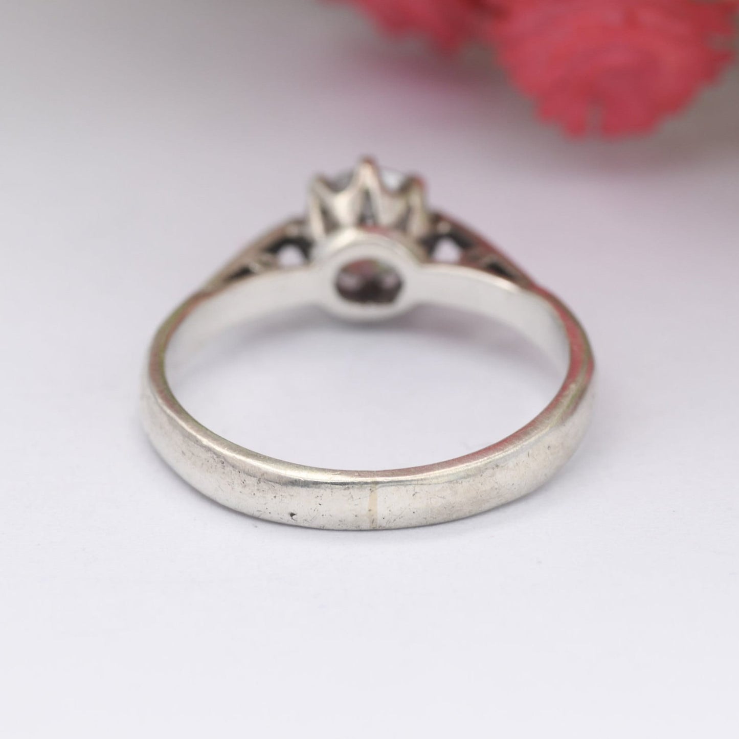 Vintage Sterling Silver Cubic Zirconia Solitaire Ring - Large White Stone CZ | UK Size - M | US Size - 6 1/4