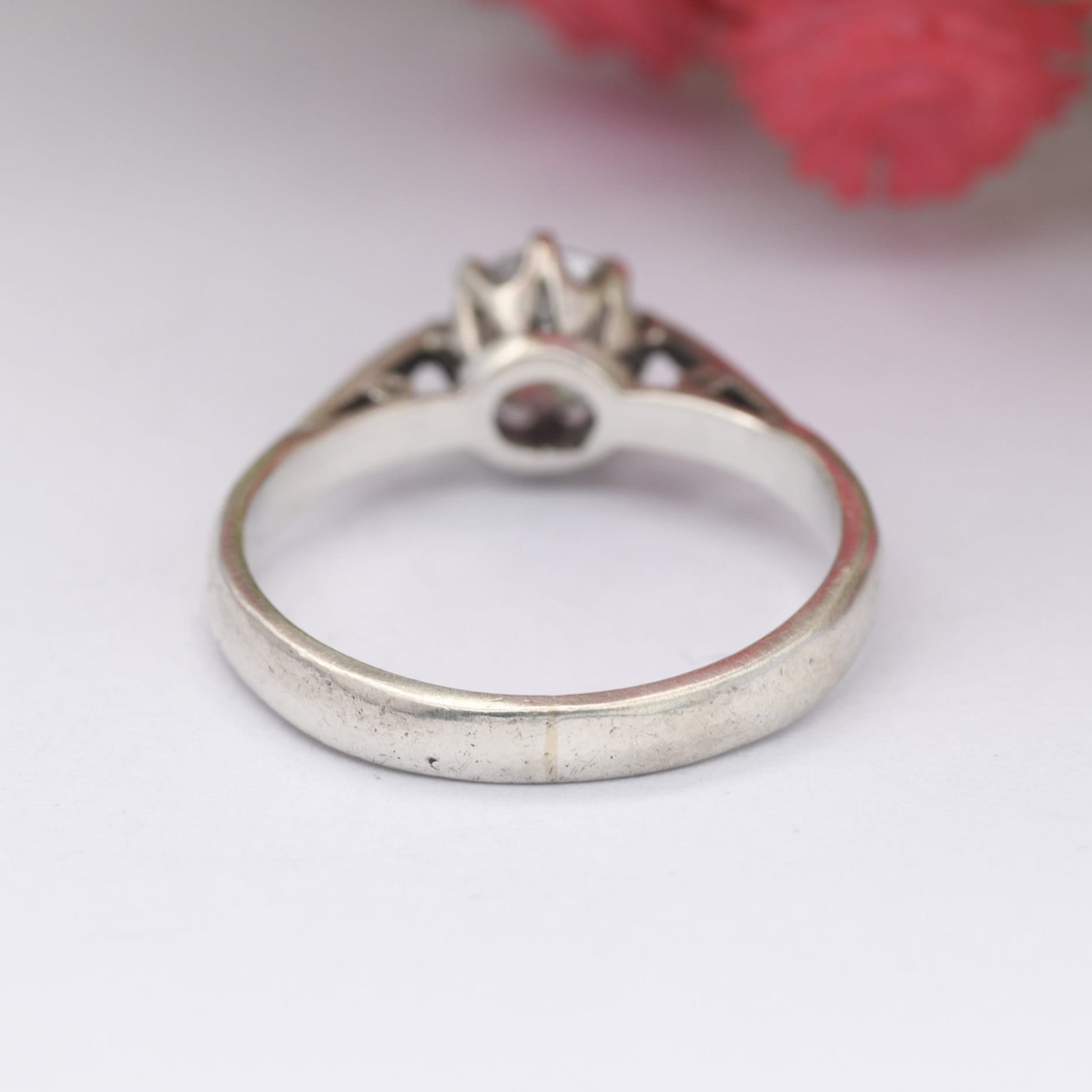 Vintage Sterling Silver Cubic Zirconia Solitaire Ring - Large White Stone CZ | UK Size - M | US Size - 6 1/4