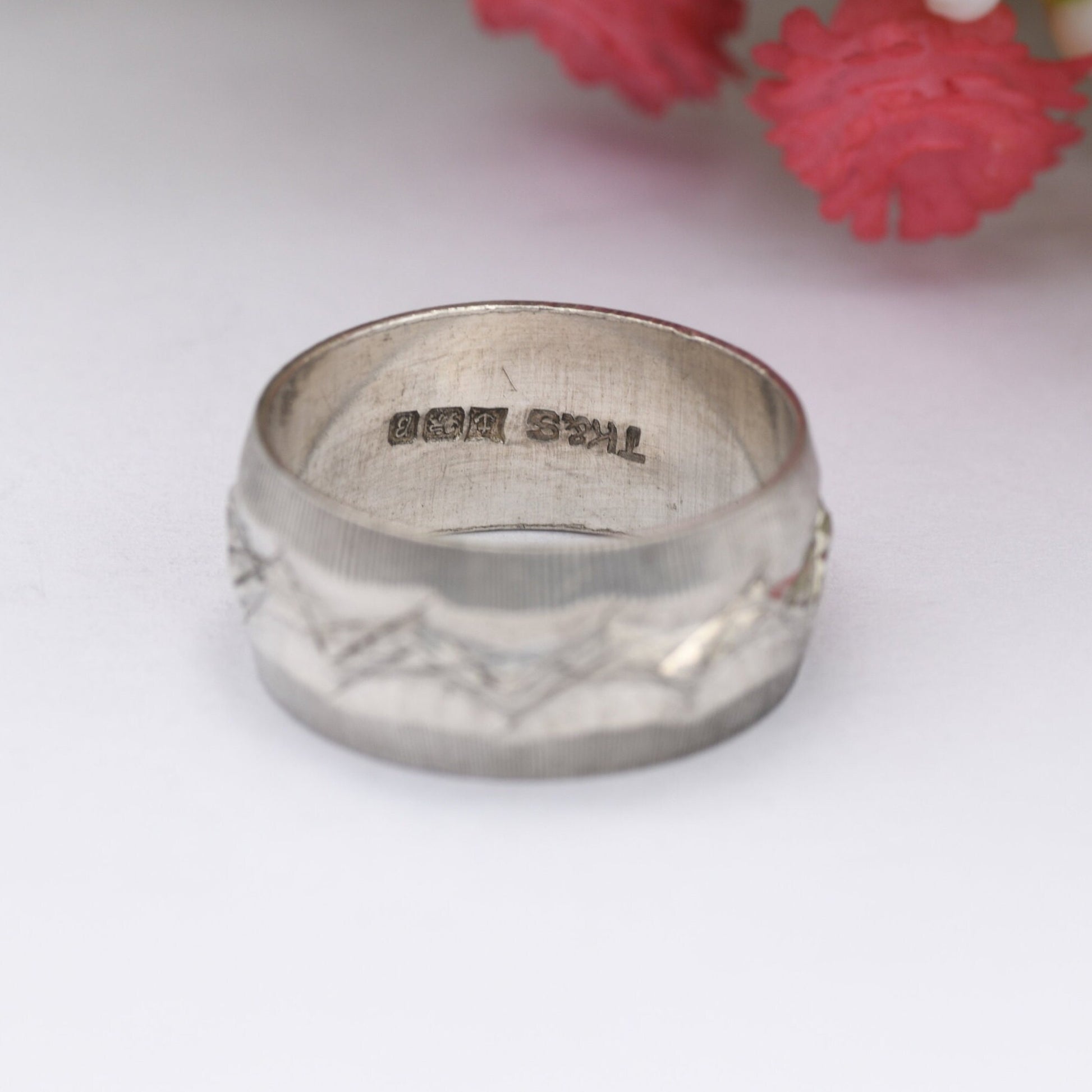 Vintage Sterling Silver Patterned Band Ring 1976 by Toye Kenning and Spencer TK&S - Chunky Mid-Century | UK Size - L | US Size - 5 3/4