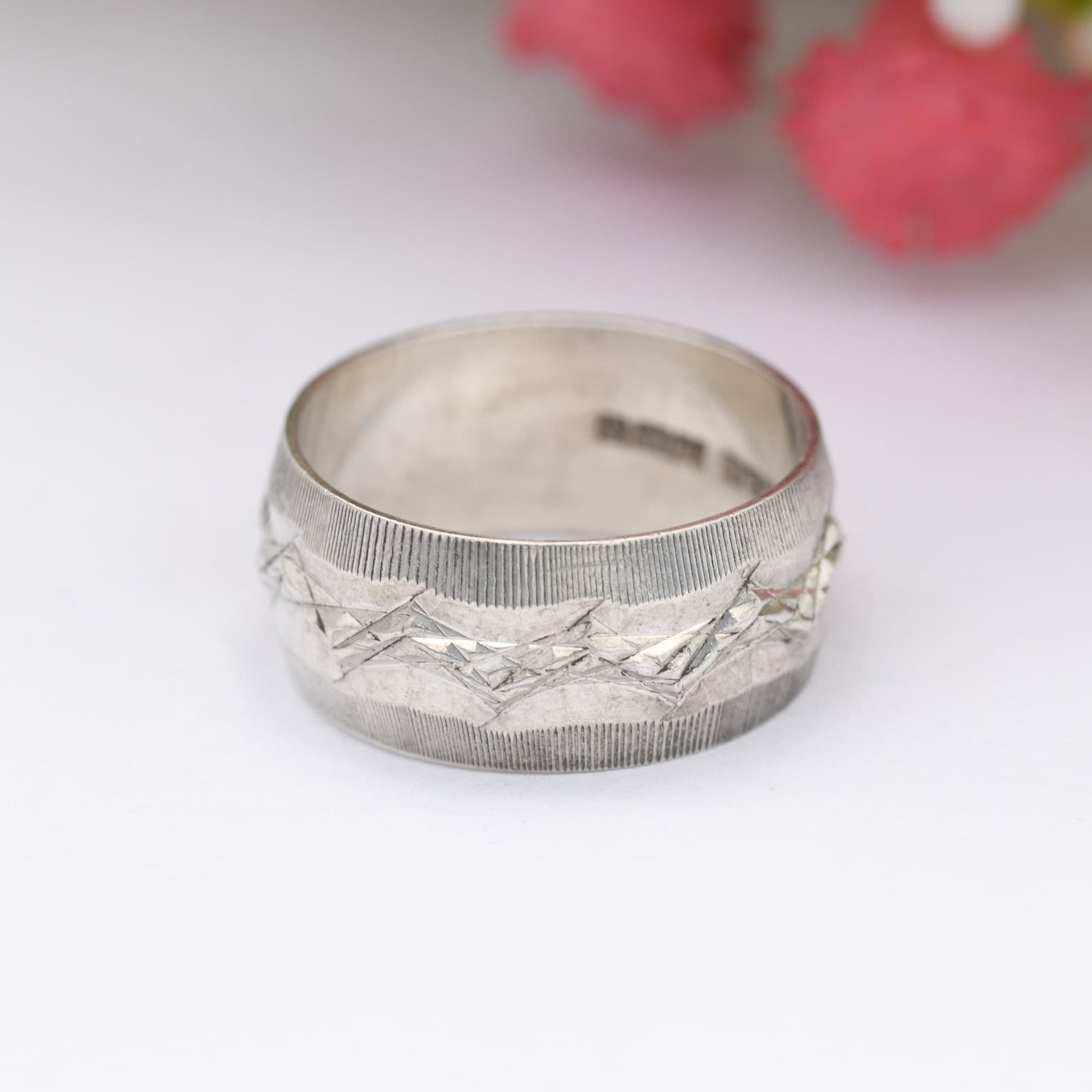 Vintage Sterling Silver Patterned Band Ring 1976 by Toye Kenning and Spencer TK&S - Chunky Mid-Century | UK Size - L | US Size - 5 3/4