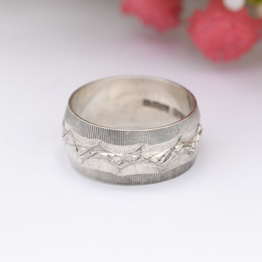 Vintage Sterling Silver Patterned Band Ring 1976 by Toye Kenning and Spencer TK&S - Chunky Mid-Century | UK Size - L | US Size - 5 3/4
