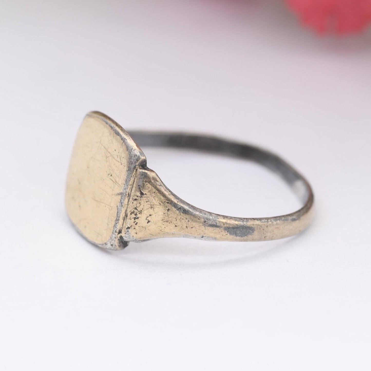 Vintage 9ct Gold Plated Sterling Silver Signet Ring - Blank Face No Engraving | UK Size - M 1/2 | US Size - 6 1/2