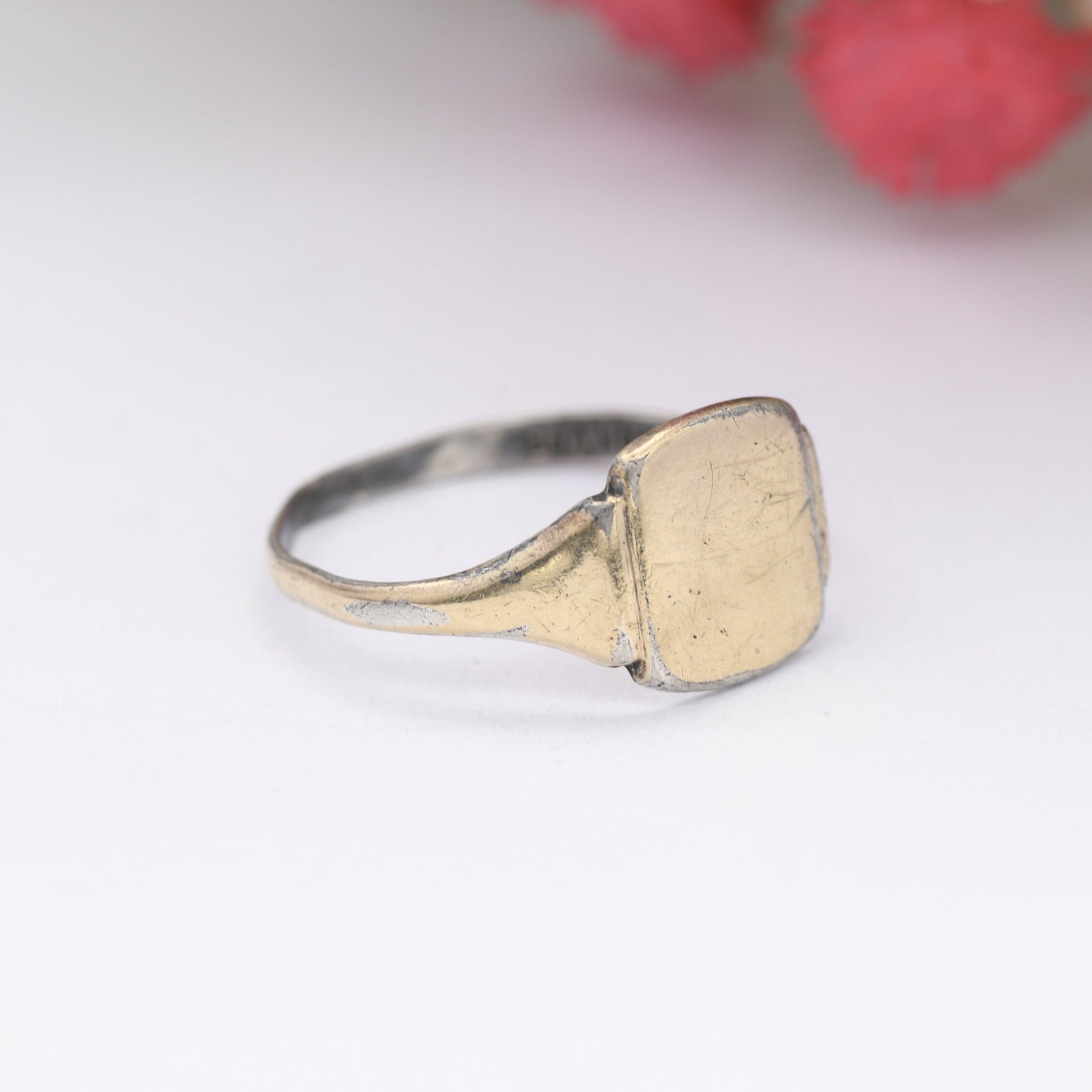 Vintage 9ct Gold Plated Sterling Silver Signet Ring - Blank Face No Engraving | UK Size - M 1/2 | US Size - 6 1/2