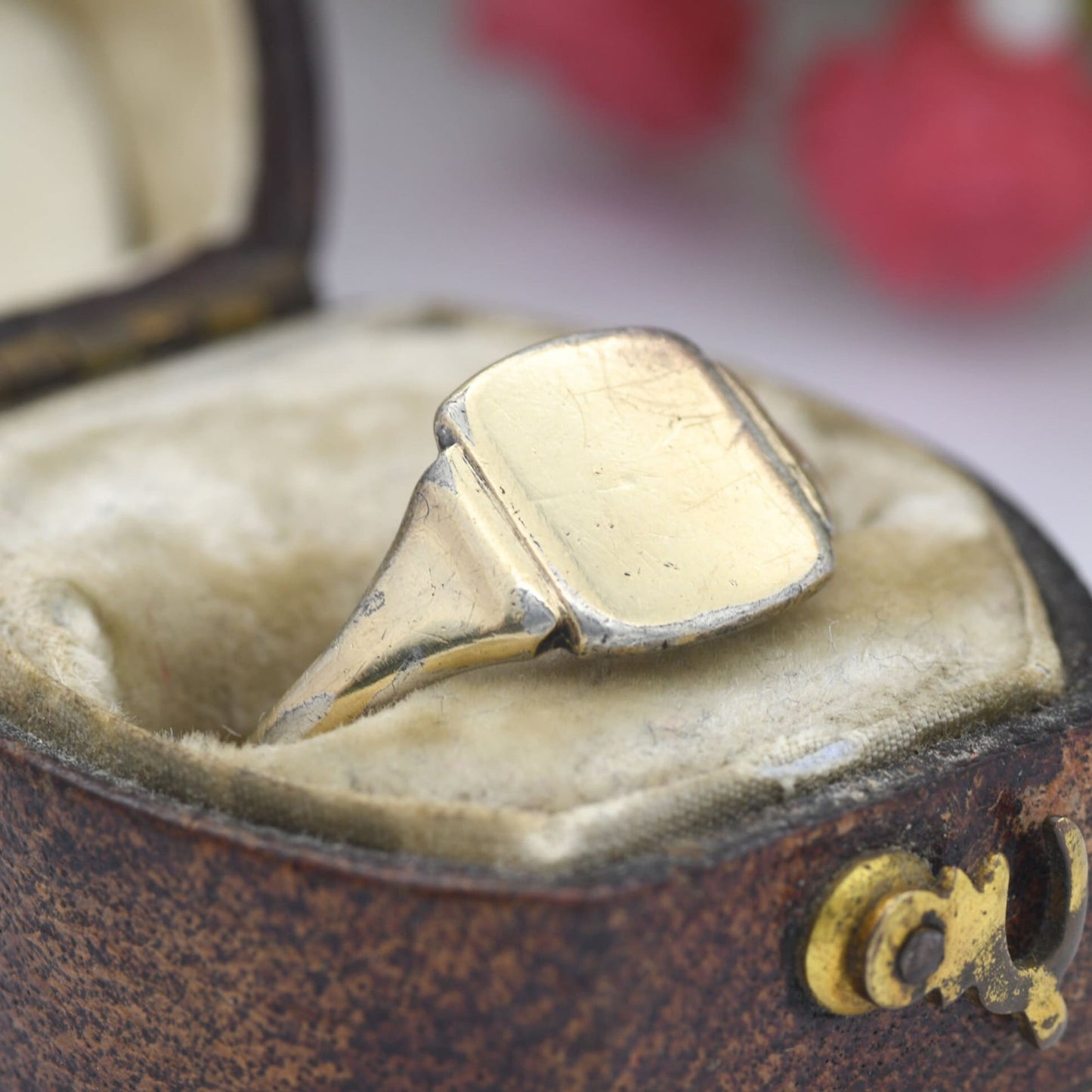 Vintage 9ct Gold Plated Sterling Silver Signet Ring - Blank Face No Engraving | UK Size - M 1/2 | US Size - 6 1/2