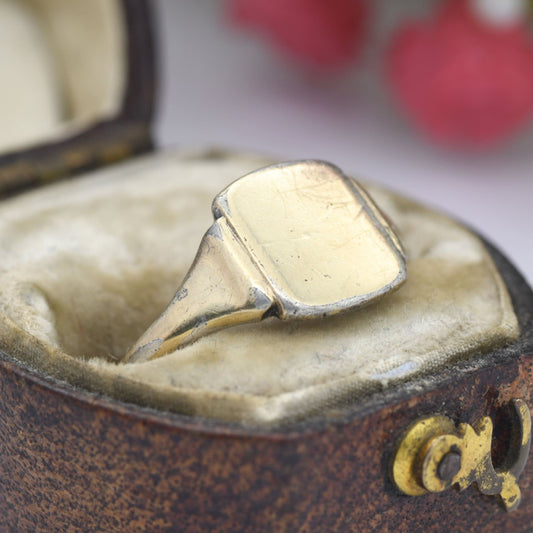 Vintage 9ct Gold Plated Sterling Silver Signet Ring - Blank Face No Engraving | UK Size - M 1/2 | US Size - 6 1/2