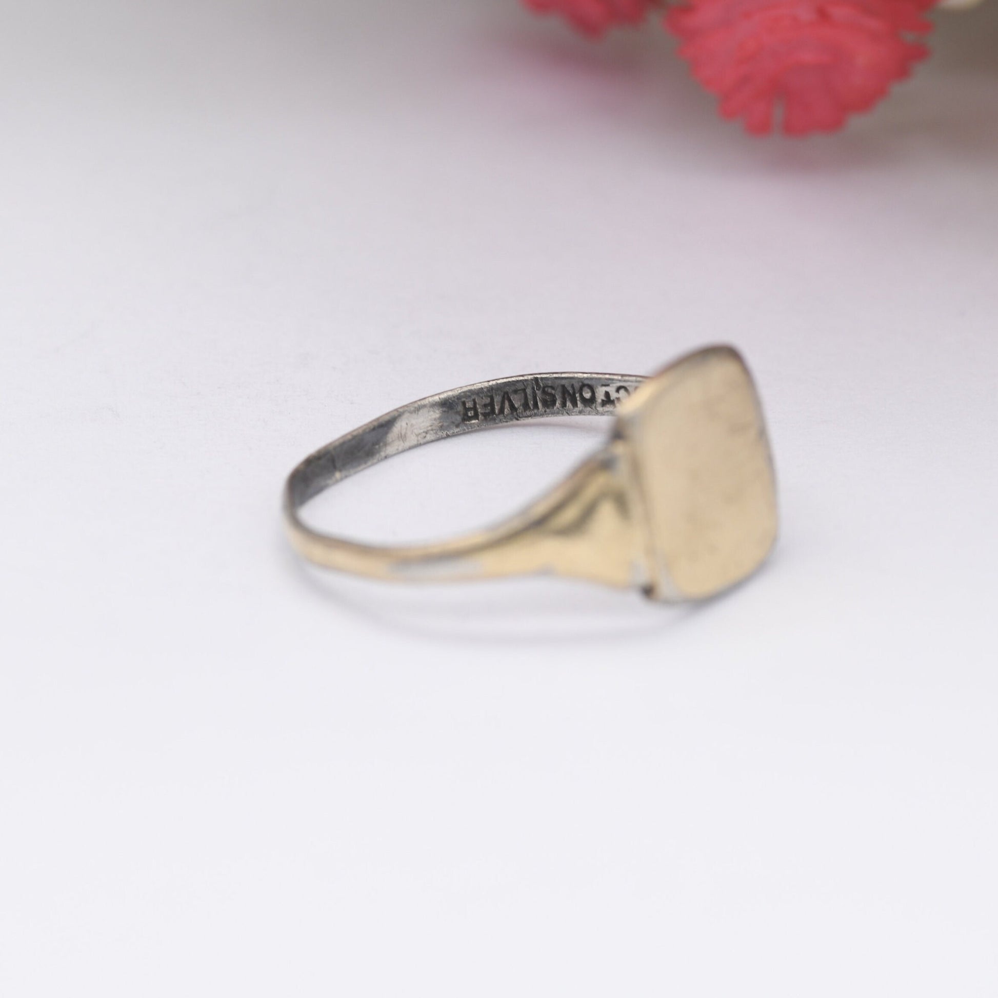 Vintage 9ct Gold Plated Sterling Silver Signet Ring - Blank Face No Engraving | UK Size - M 1/2 | US Size - 6 1/2
