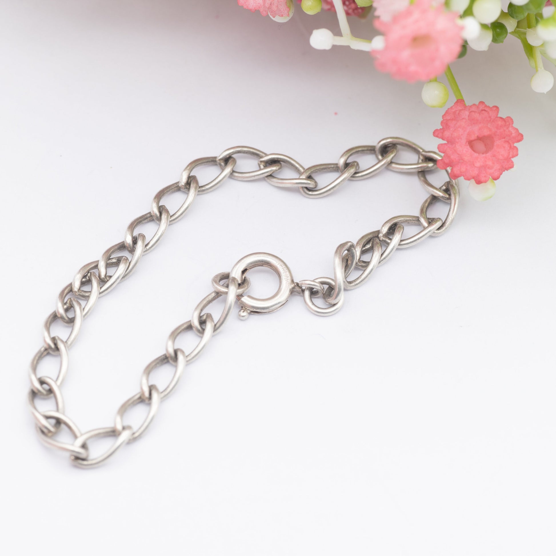 Vintage Sterling Silver Chain Bracelet - Long Curb Links | Charm Bracelet