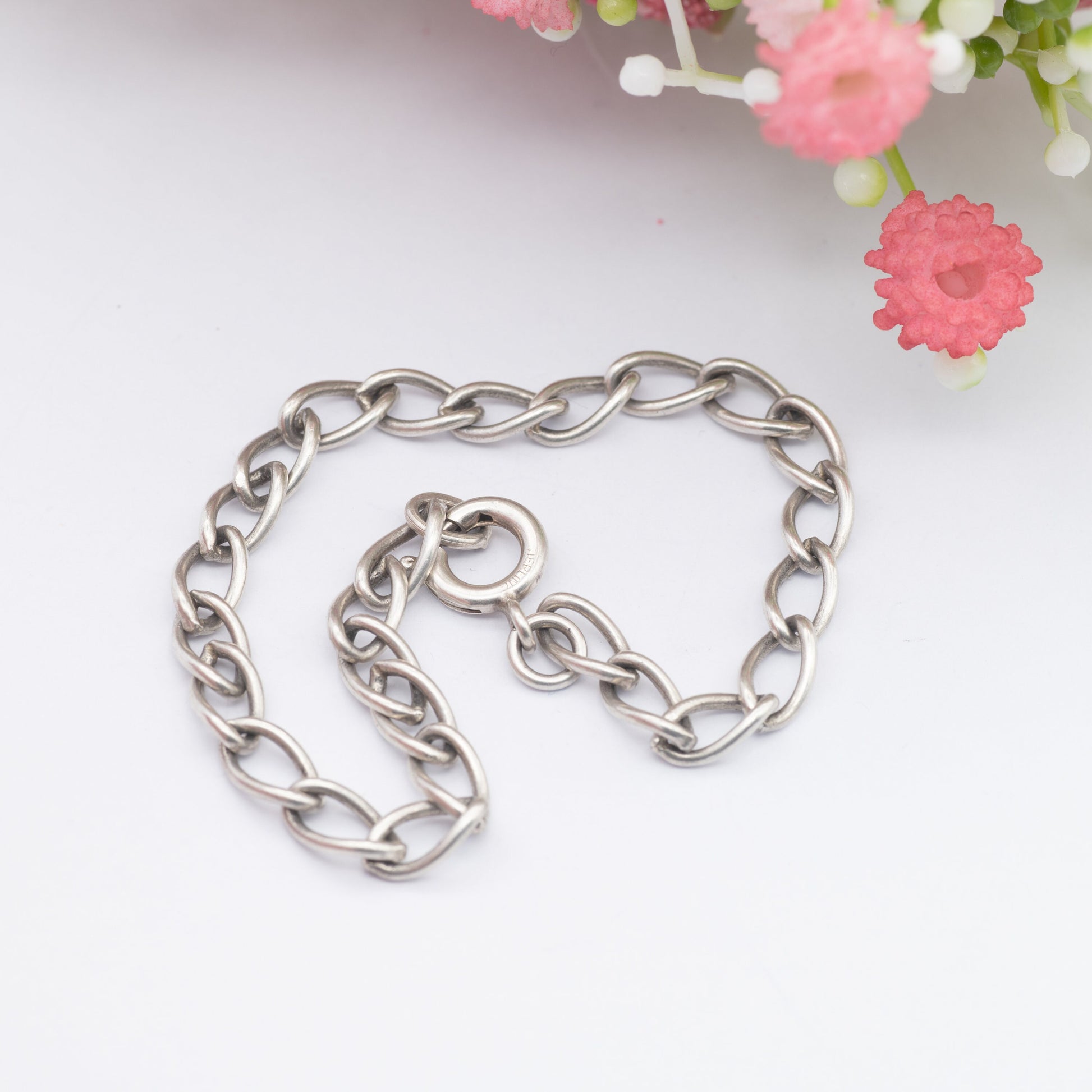 Vintage Sterling Silver Chain Bracelet - Long Curb Links | Charm Bracelet