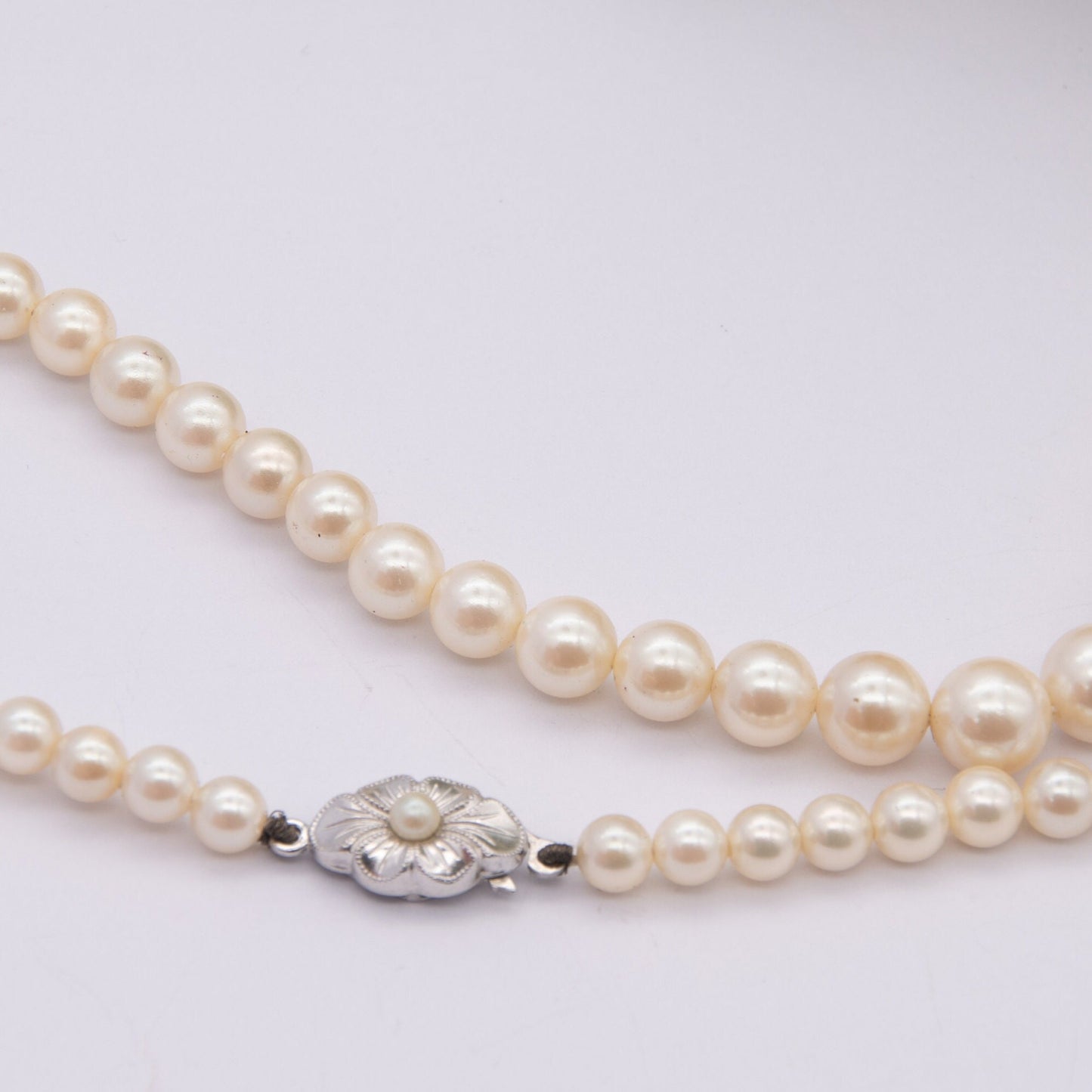 Vintage Sterling Silver Clasp Imitation Pearl Graduated Necklace - Quality Jewellery | JKa K��hle Germany Clasp | Choker Length 16.5" 41cm