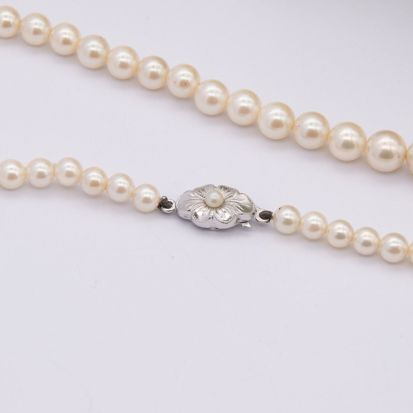 Vintage Sterling Silver Clasp Imitation Pearl Graduated Necklace - Quality Jewellery | JKa K��hle Germany Clasp | Choker Length 16.5" 41cm