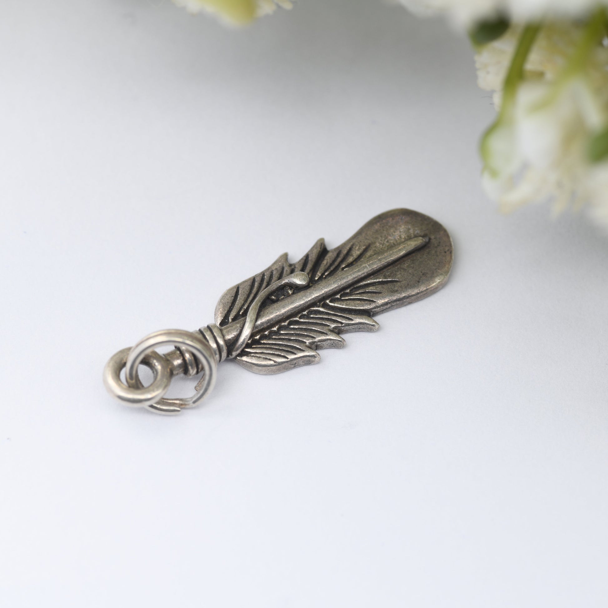 Vintage Navajo Sterling Silver Feather Charm Pendant - Signed with Shop Mark | Spiritual Symbol of Power and Freedom