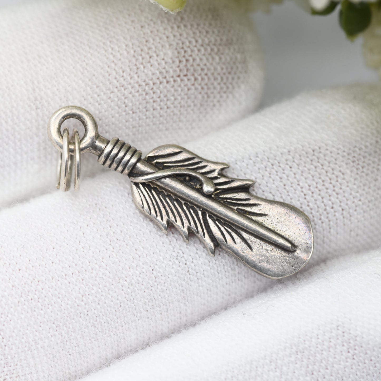 Vintage Navajo Sterling Silver Feather Charm Pendant - Signed with Shop Mark | Spiritual Symbol of Power and Freedom