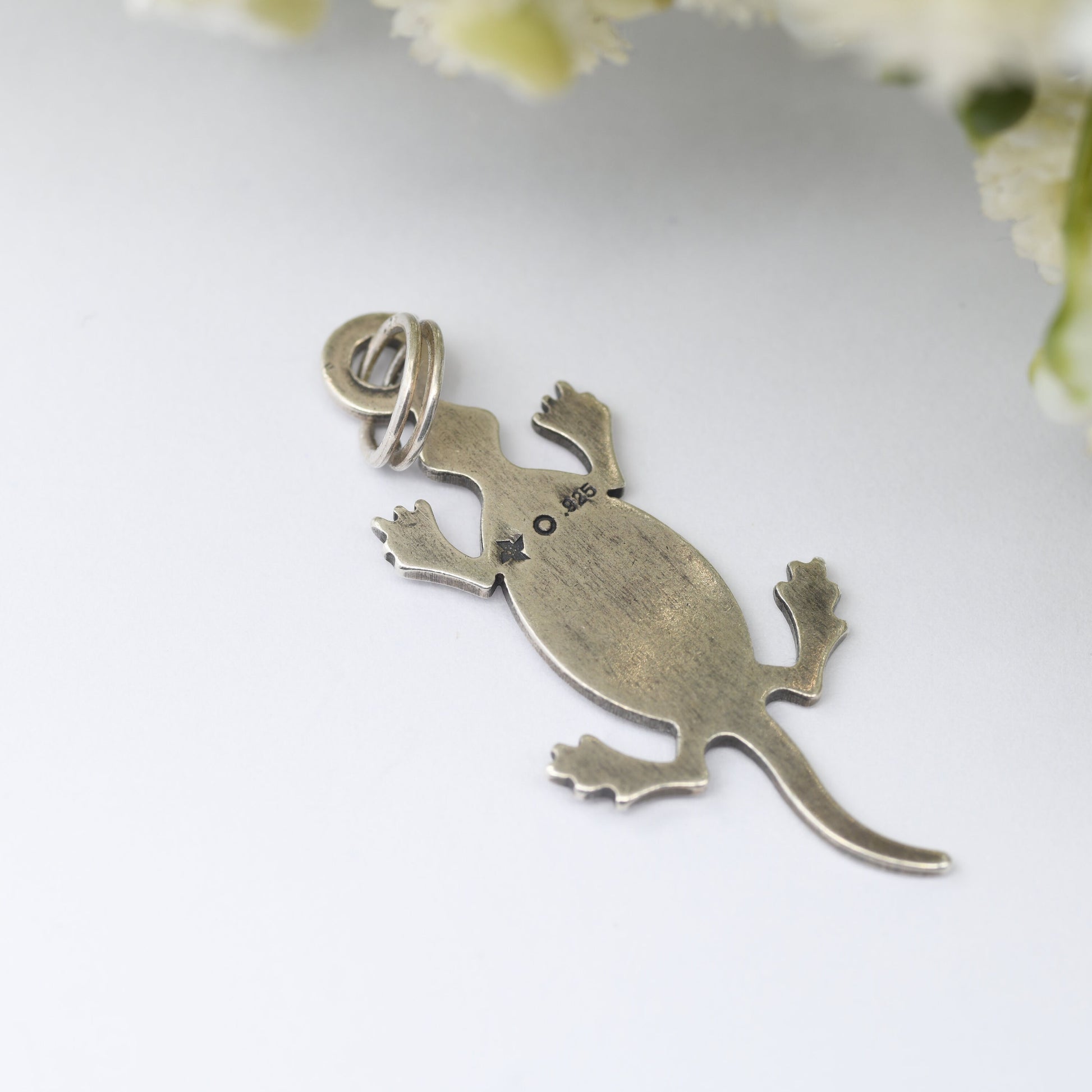 Vintage Sterling Silver Navajo Lizard Charm Pendant - Signed with Shop Mark to Reverse