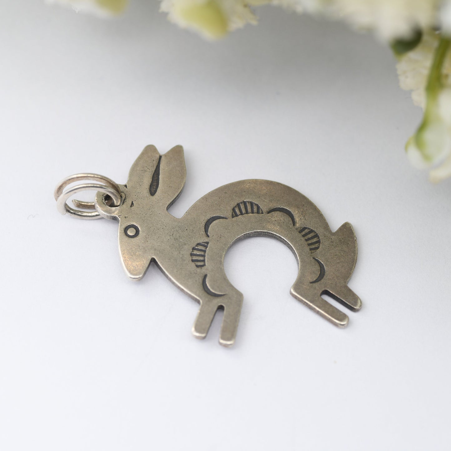 Vintage Silver Navajo Rabbit Charm Pendant - Leaping Rabbit Symbol of Fertility Abundance