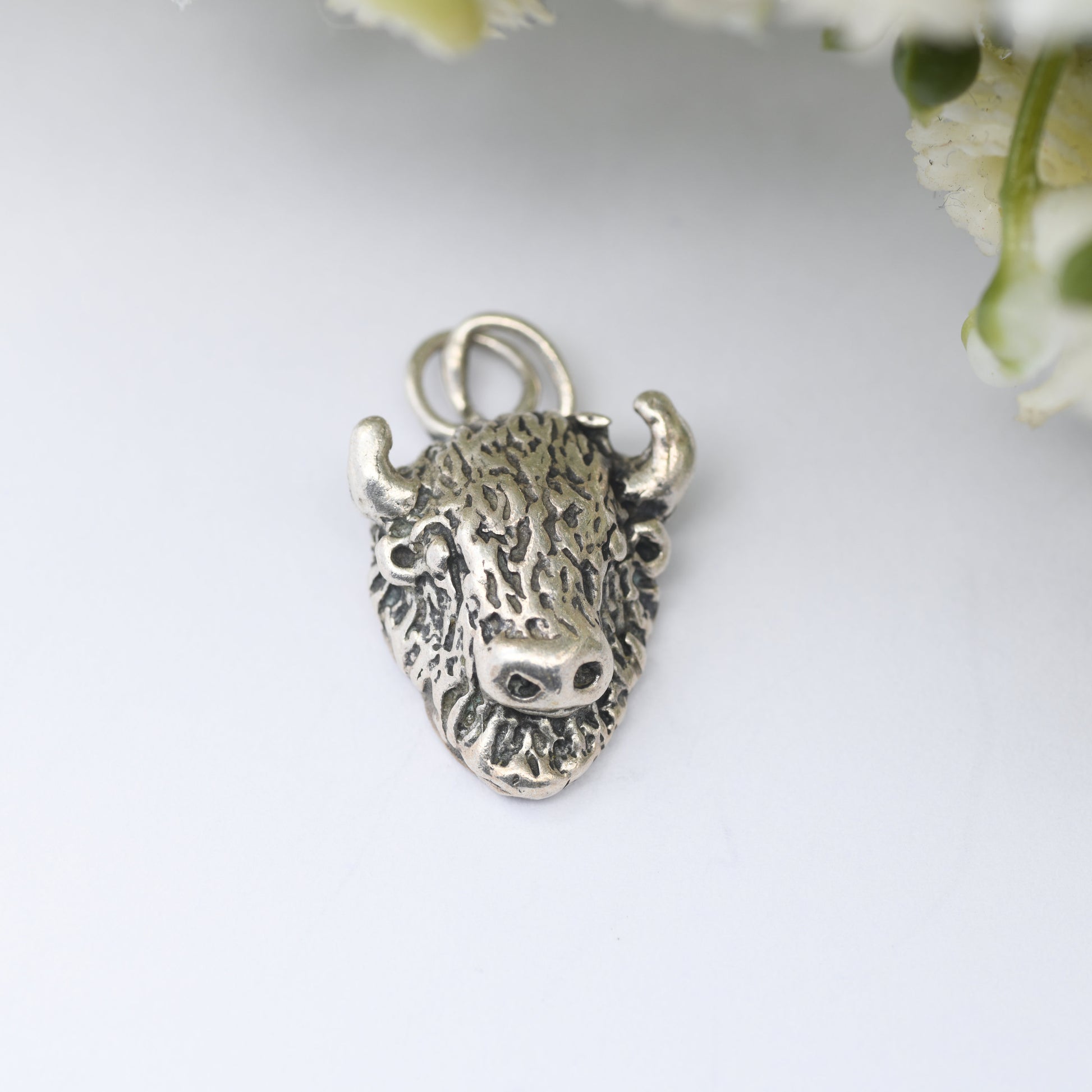 Vintage Navajo Sterling Silver Buffalo Tatanka Head Charm Pendant - Spiritual Symbol of Natural World | Animal Nature Lover Gift | Signed