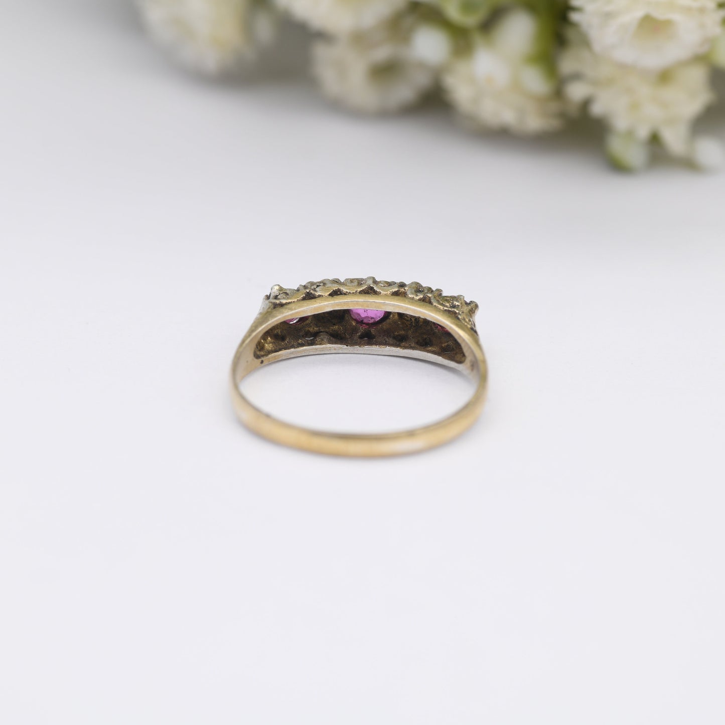 Vintage Silver Ruby and Diamond Ring - Gold Plated | Alternative Engagement | UK Size - K | US Size - 5 1/2