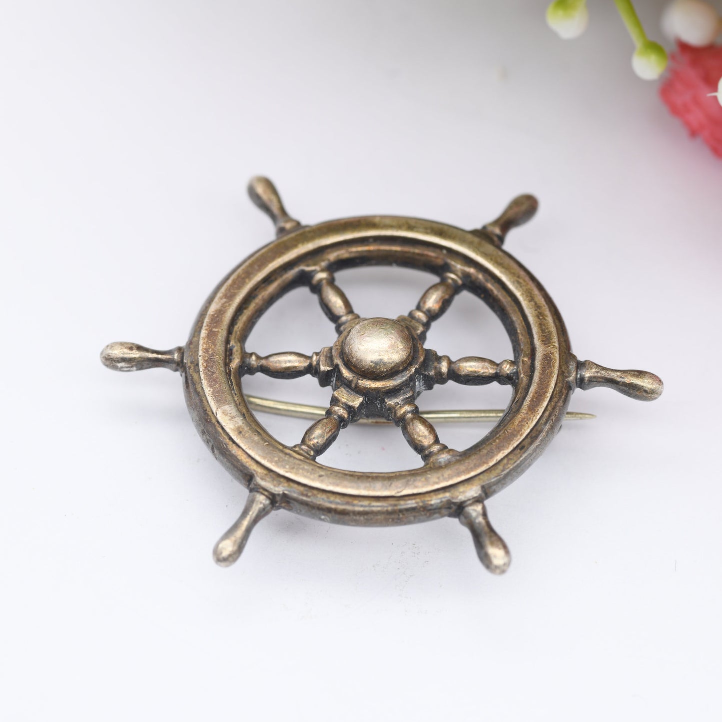 Vintage Sterling Silver Ship's Wheel Brooch - Helm Steering Wheel | Symbolic Jewellery