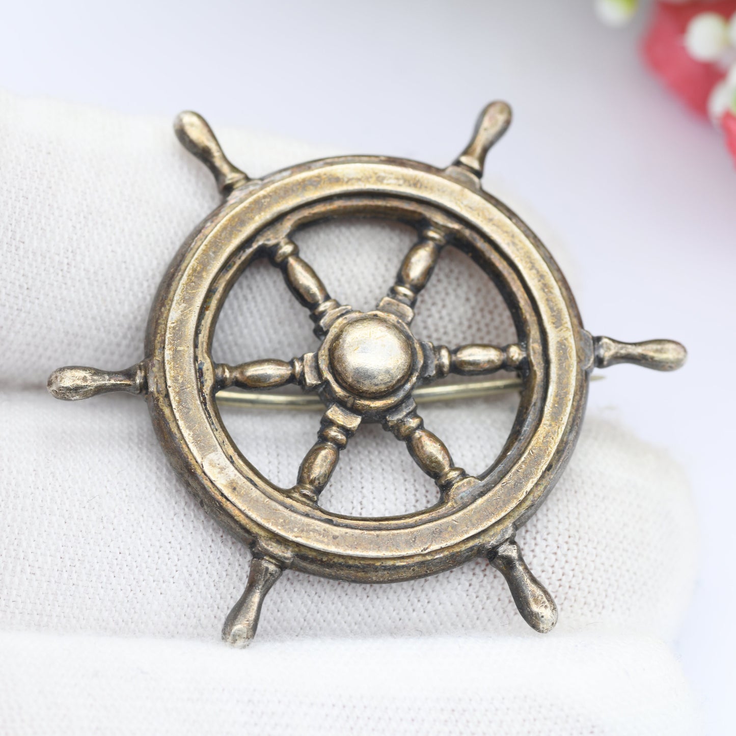 Vintage Sterling Silver Ship's Wheel Brooch - Helm Steering Wheel | Symbolic Jewellery