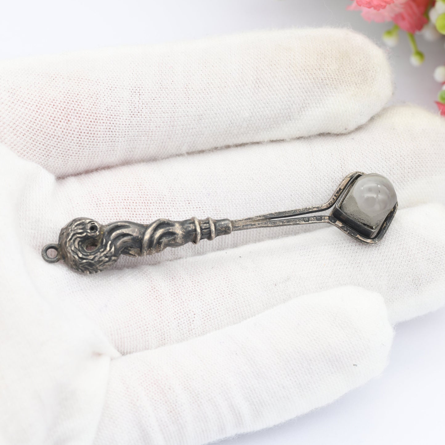 Antique Sterling Silver Victorian Stanhope Magnifying Glass Viewer 1896 by Adie and Lovekin ALLD - With Ornate Heron Stork Bird Handle