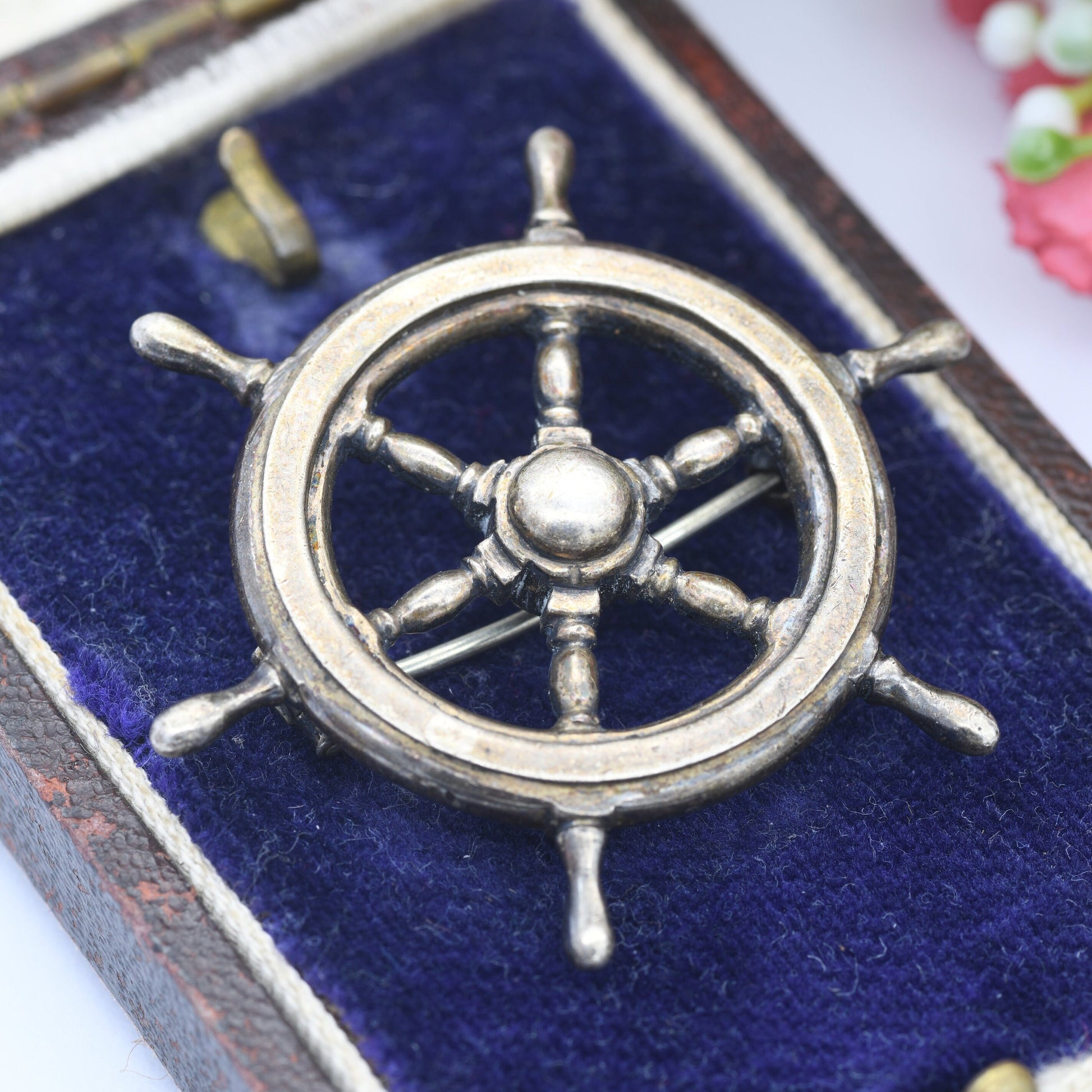 Vintage Sterling Silver Ship's Wheel Brooch - Helm Steering Wheel | Symbolic Jewellery