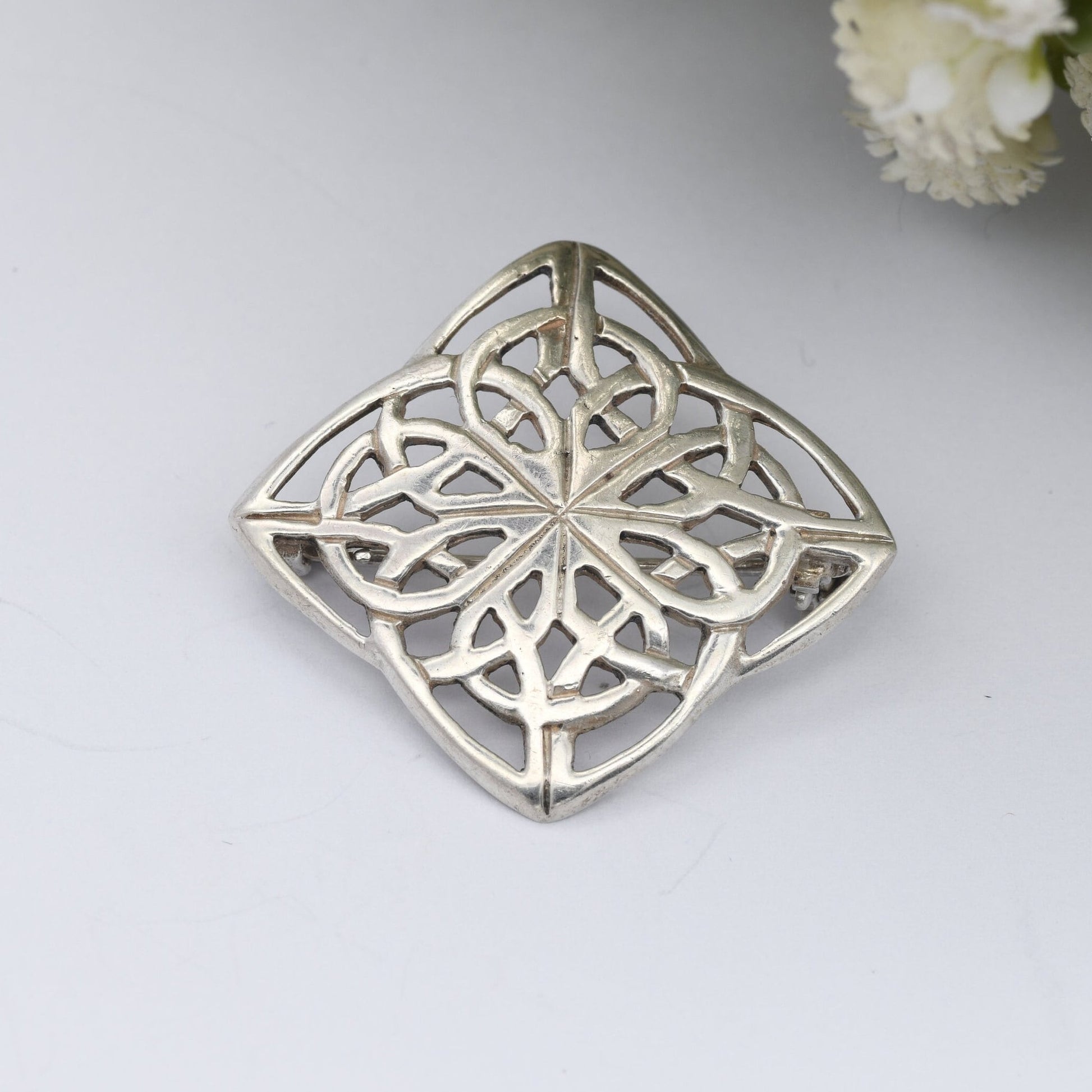 Vintage Scottish Sterling Silver Brooch with Openwork Celtic Knot Design