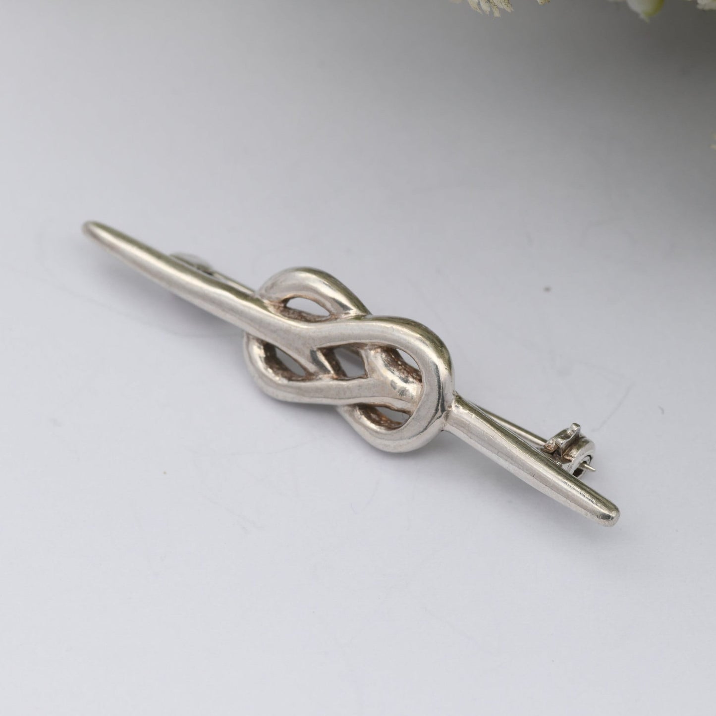 Vintage Sterling Silver Celtic Infinity Knot Bar Brooch - Twisted Design