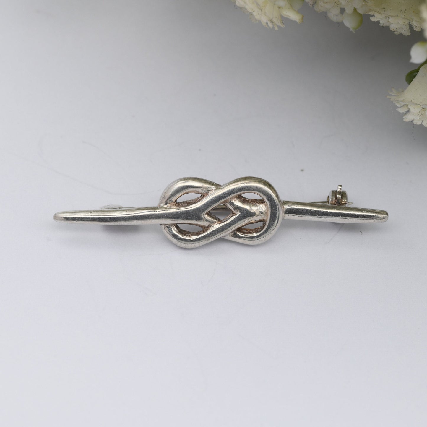 Vintage Sterling Silver Celtic Infinity Knot Bar Brooch - Twisted Design