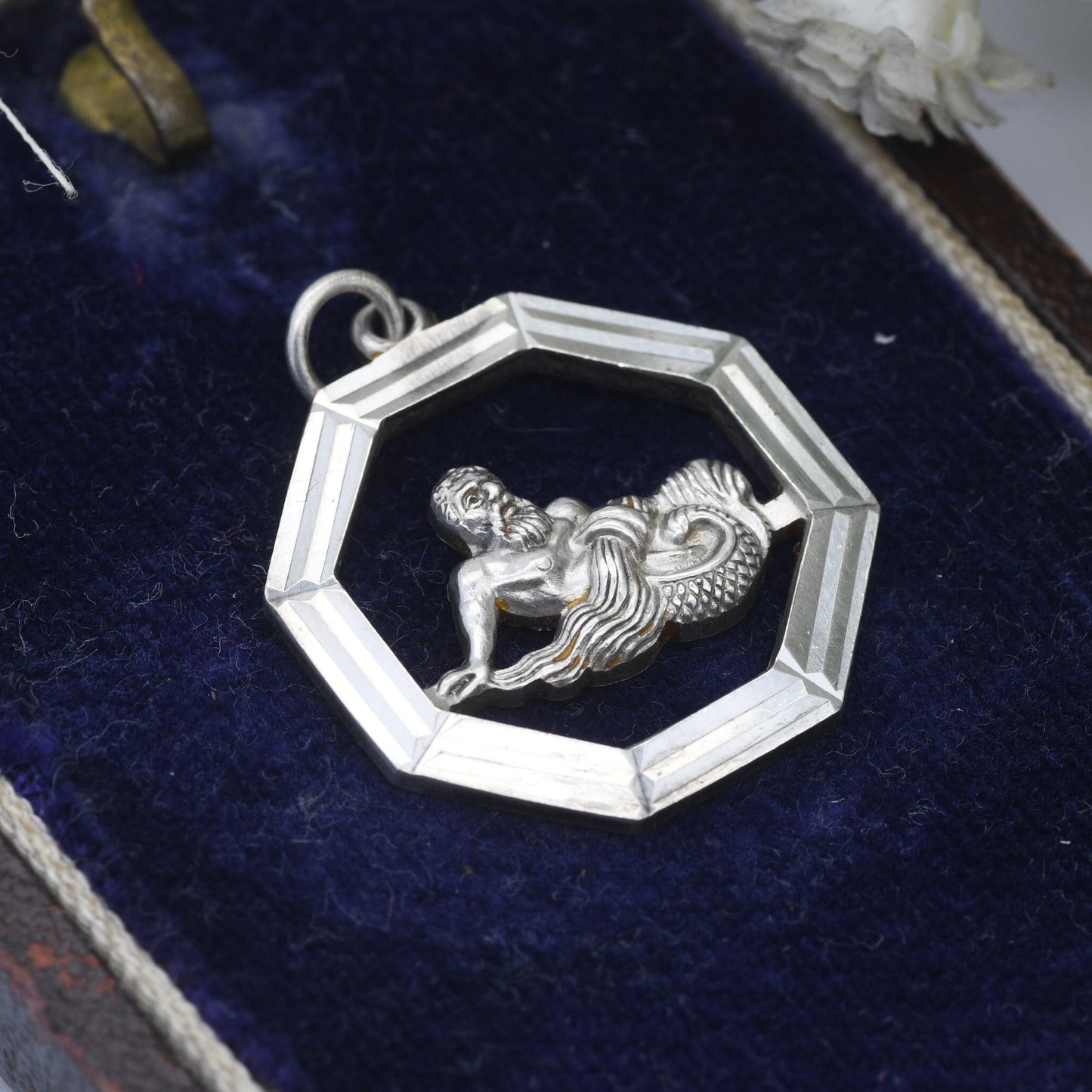 Vintage Silver Aquarius Pendant Merman - Openwork Zodiac Sign | Astrology Necklace | Horoscope Symbol | January February Birthday Gift