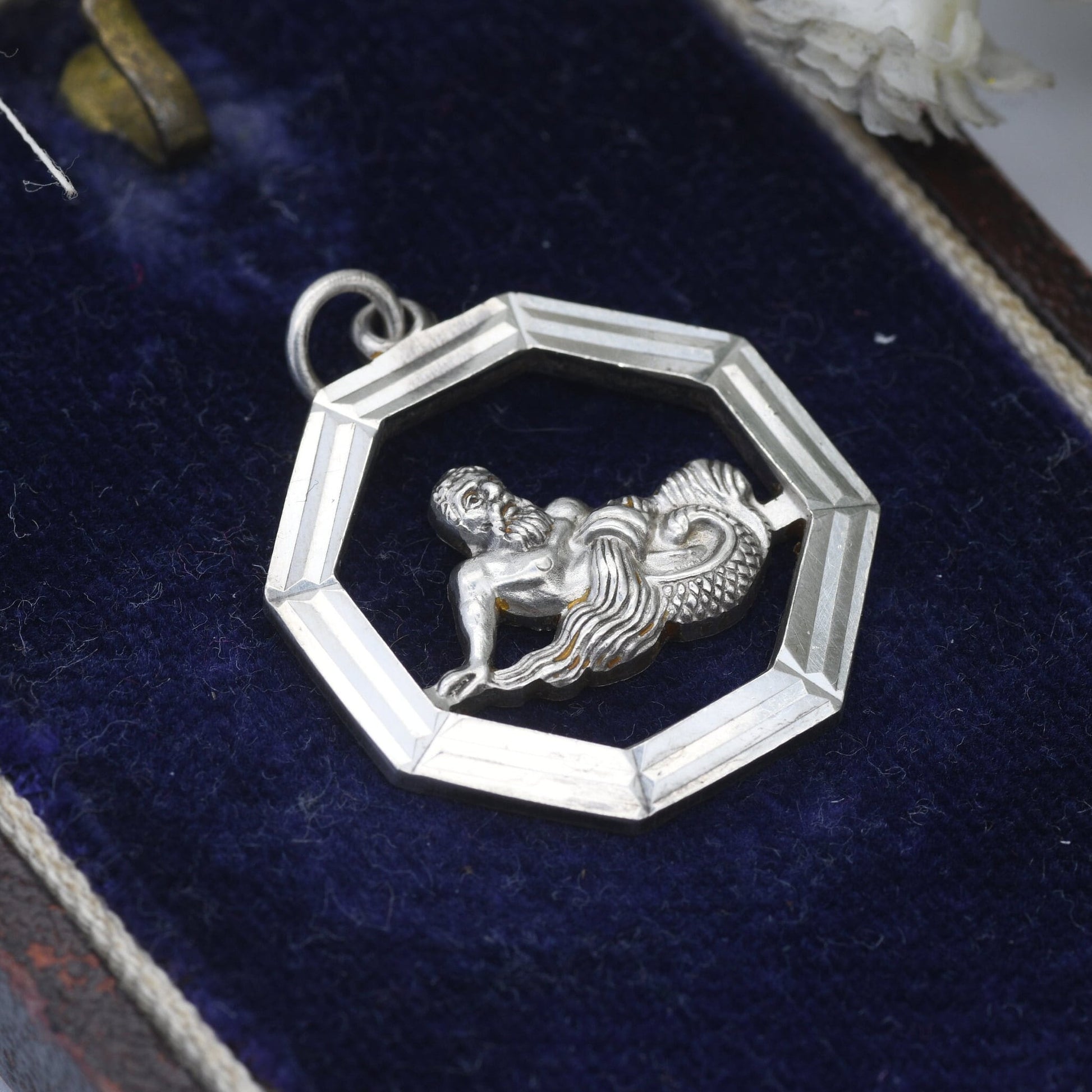Vintage Silver Aquarius Pendant Merman - Openwork Zodiac Sign | Astrology Necklace | Horoscope Symbol | January February Birthday Gift