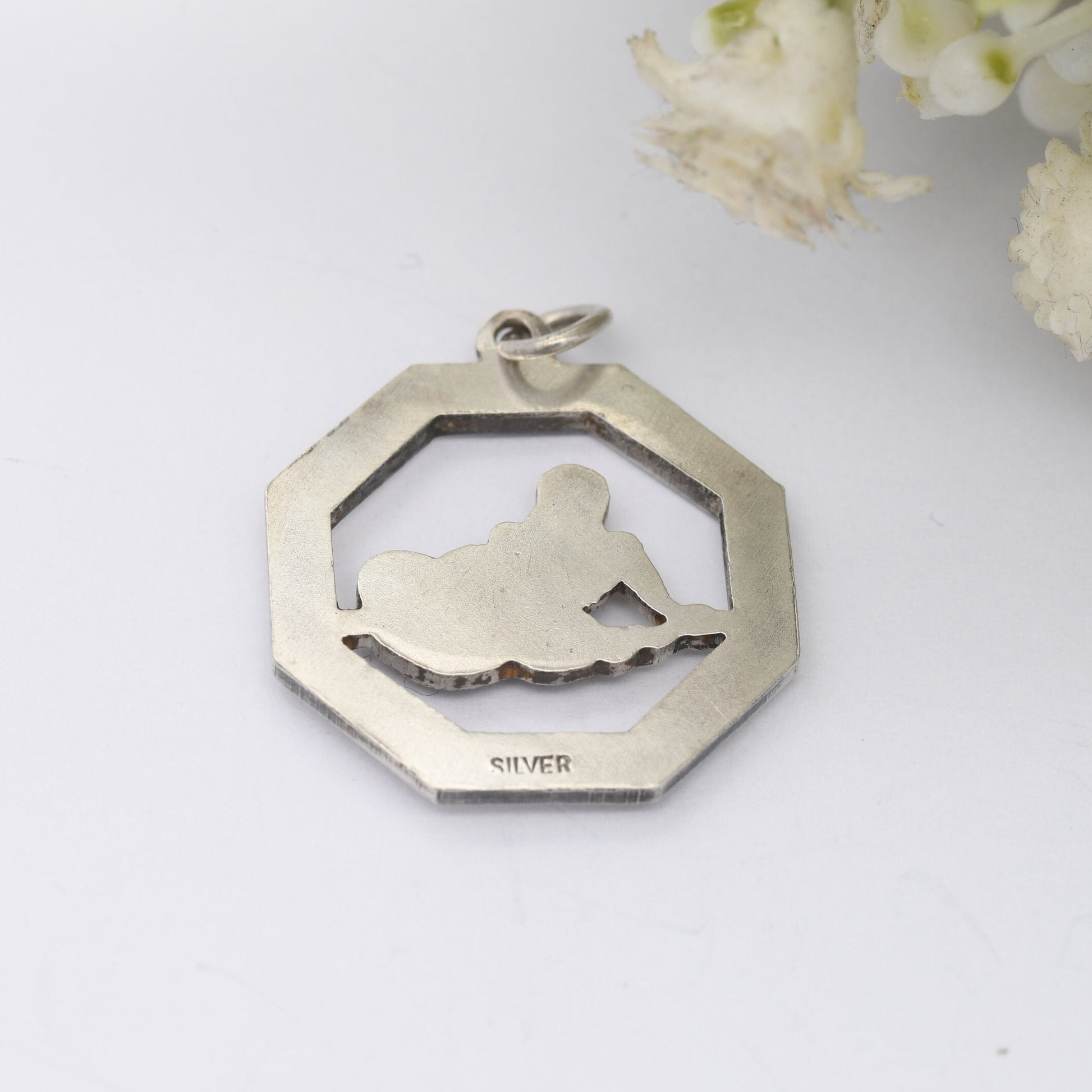 Vintage Silver Aquarius Pendant Merman - Openwork Zodiac Sign | Astrology Necklace | Horoscope Symbol | January February Birthday Gift