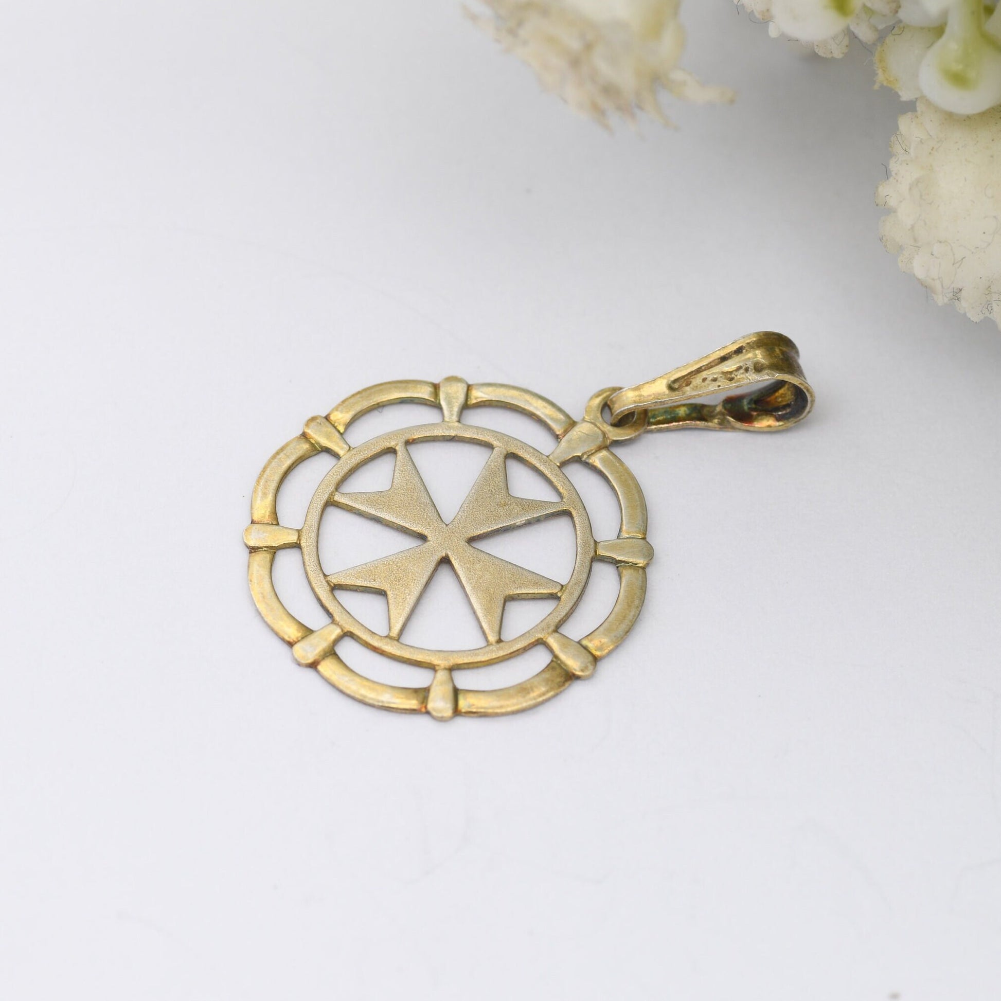 Vintage Sterling Silver Maltese Cross Pendant - Openwork | Gold Plated | DAJ